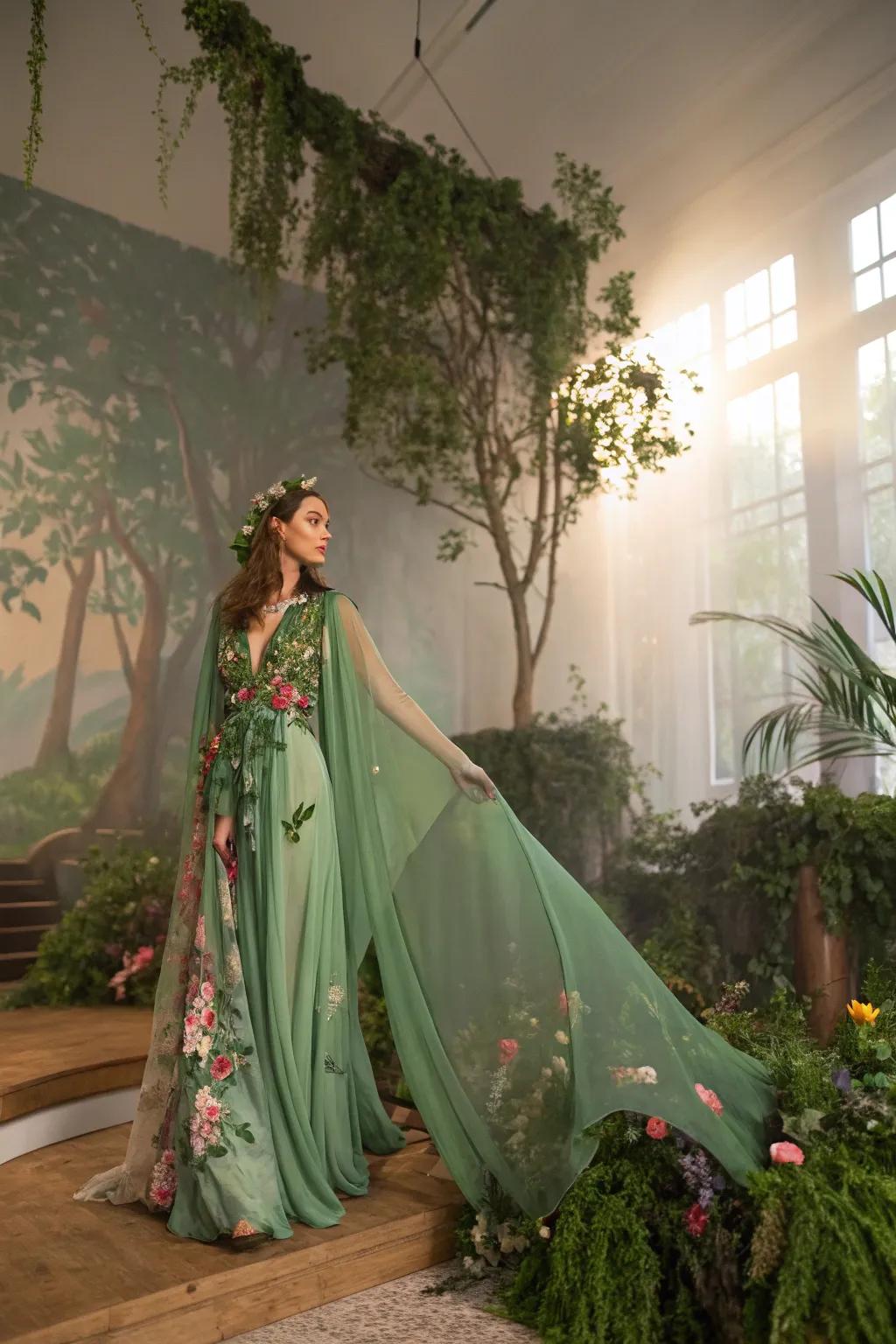 A magical forest nymph ensemble with natural elegance.