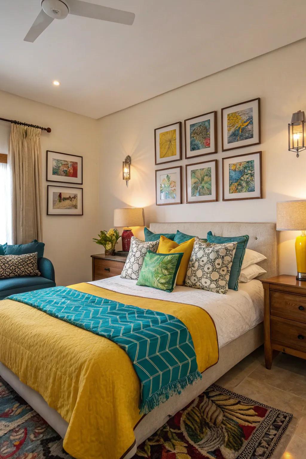 Vibrant colors enliven the chamber and break the monotony of neutrals.