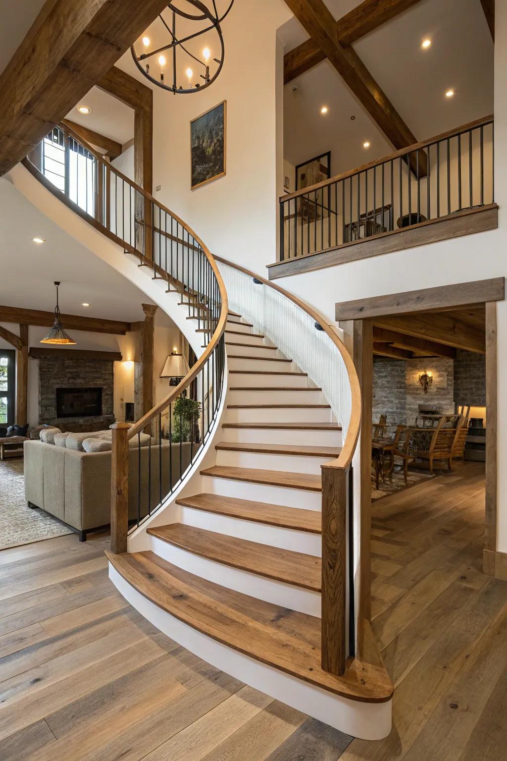 A gracefully curved staircase that serves as an elegant focal point.