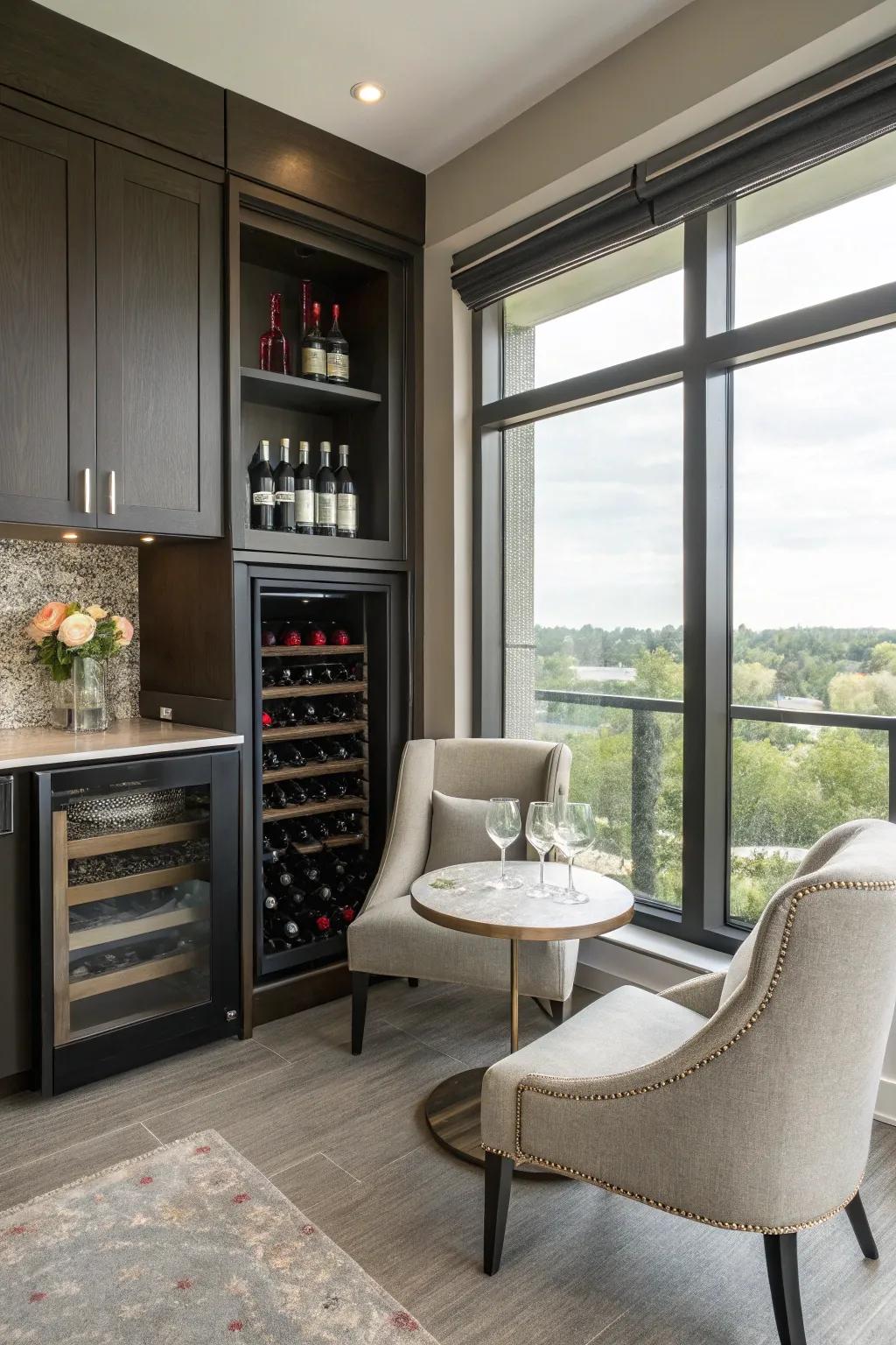 A stylish wine tasting nook in your flex room.