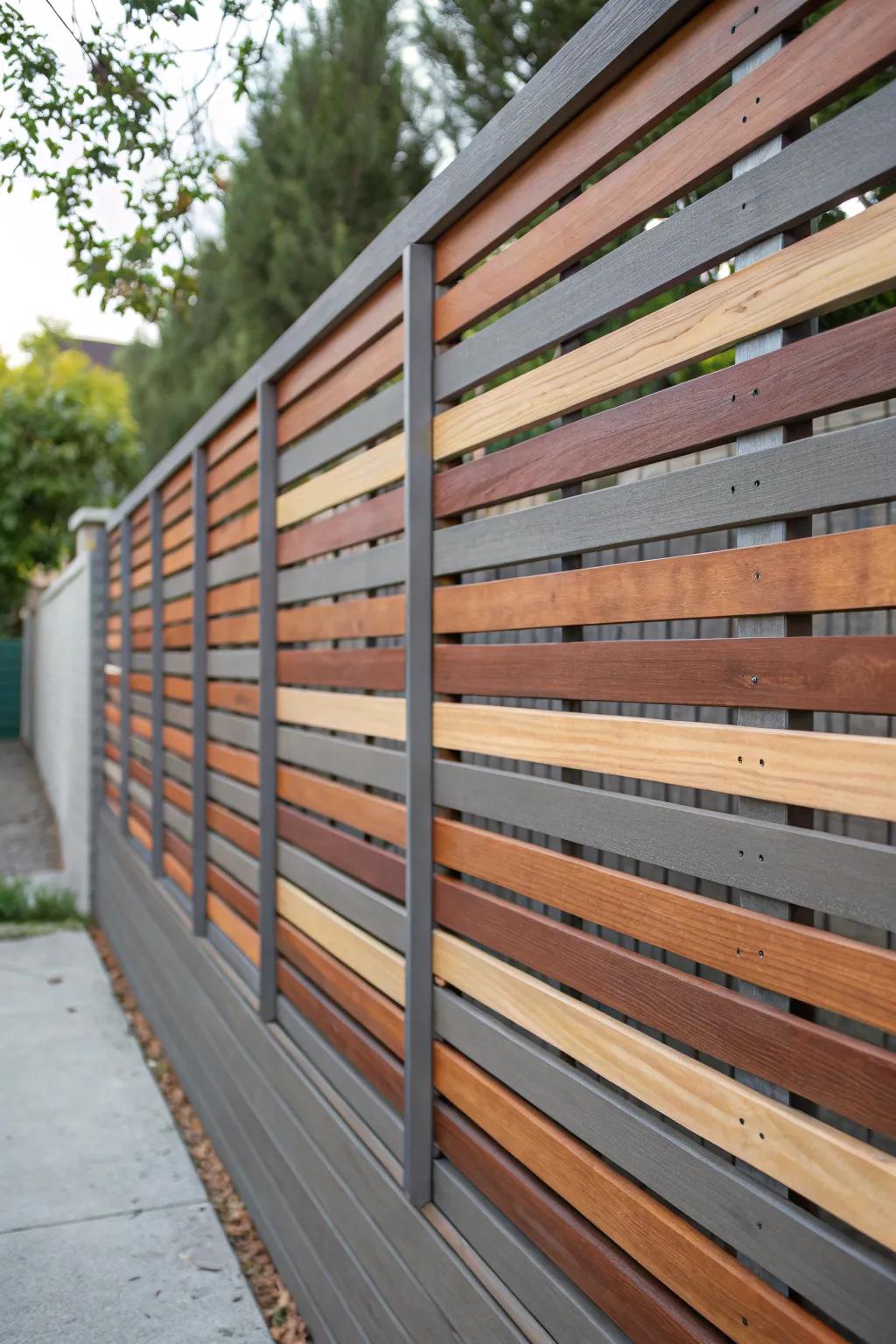 Render your fence a standout feature through an artistic lath arrangement.