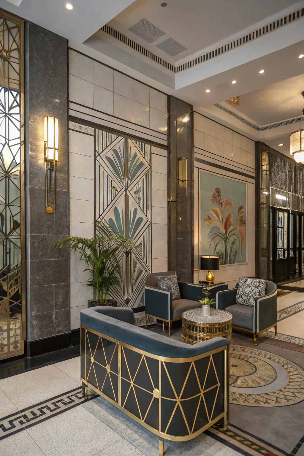 A contemporary interior featuring Art Deco components for a vintage flair.