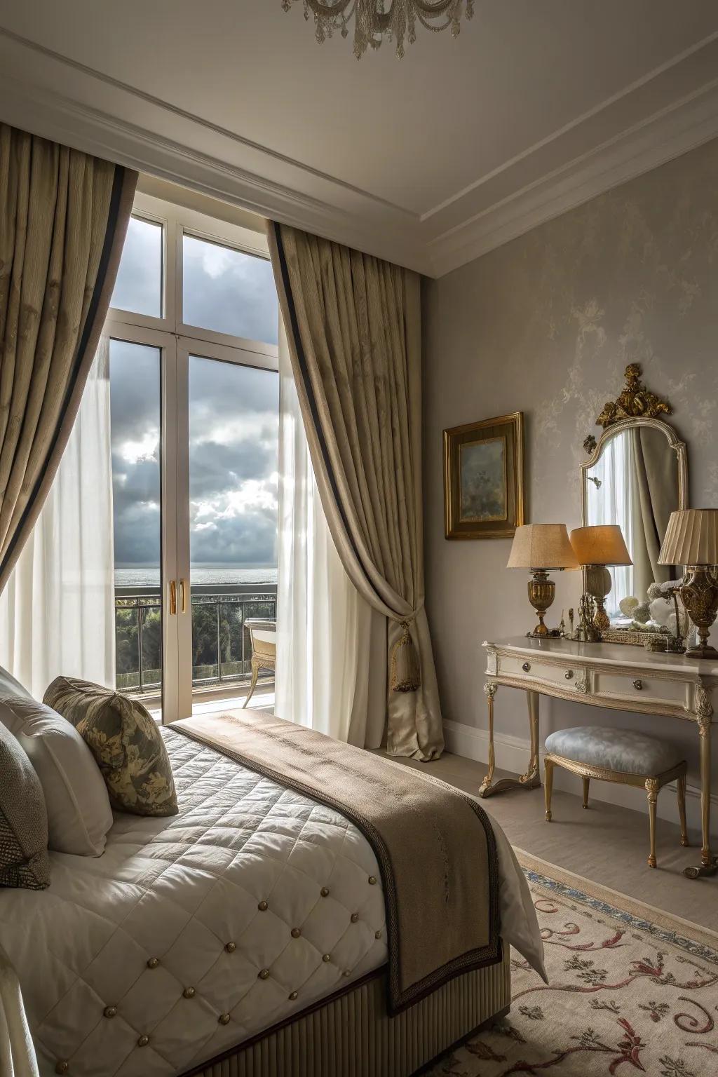 Full-length curtains enhance elegance and window size.