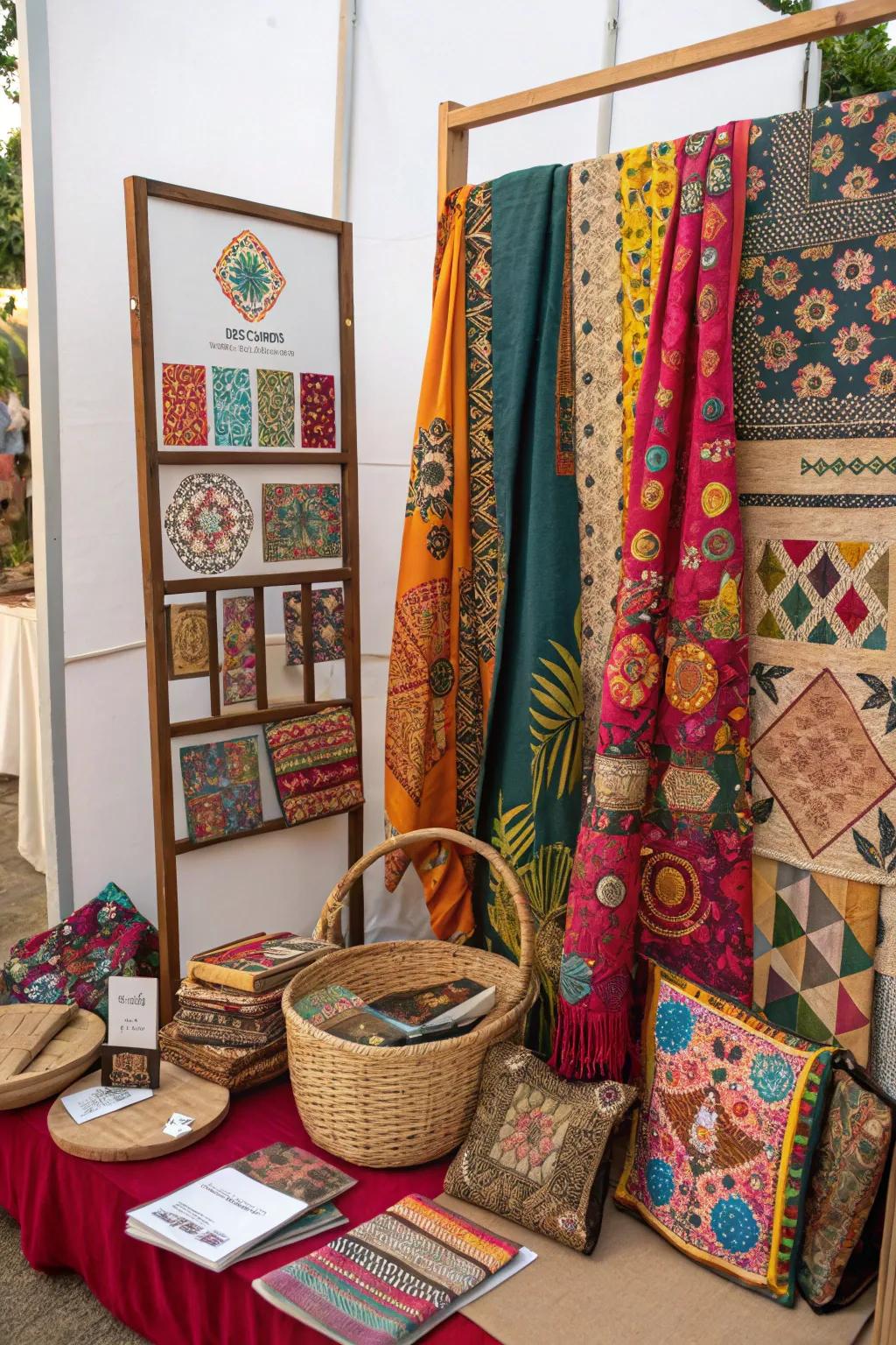 A cultural-themed mood board exhibiting global patterns and diverse elements.