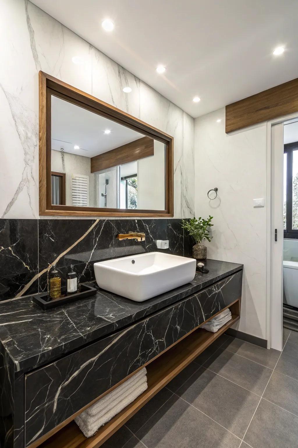 Subdued marble enhances luxury and sophistication.