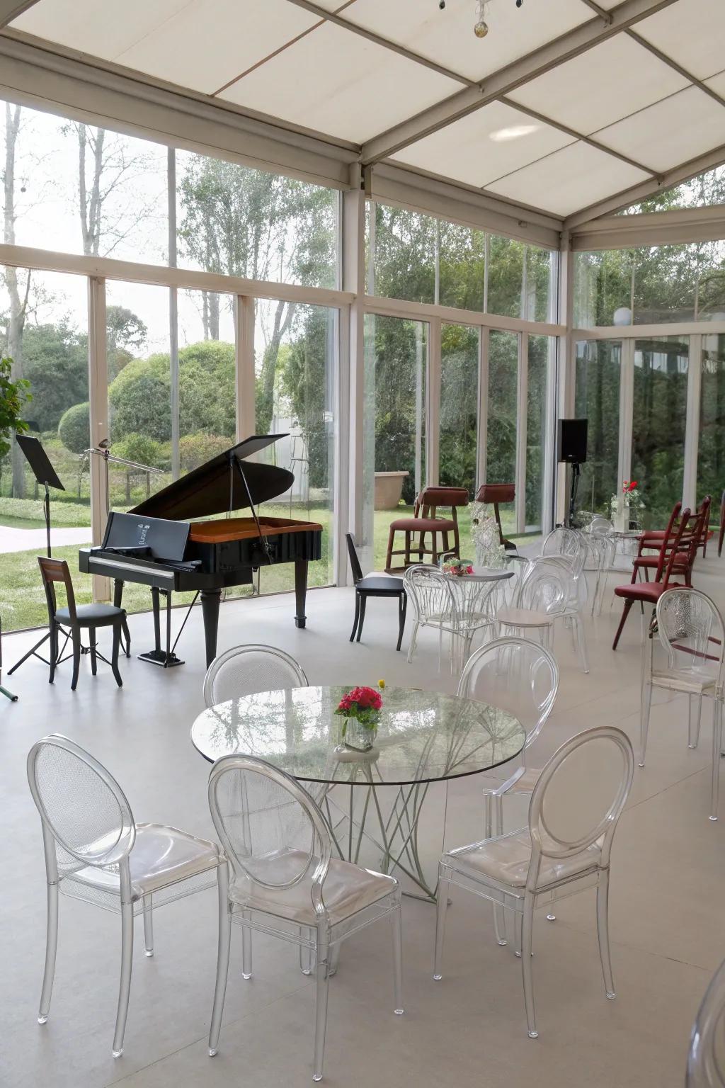 See-through furniture preserves a light and open atmosphere.