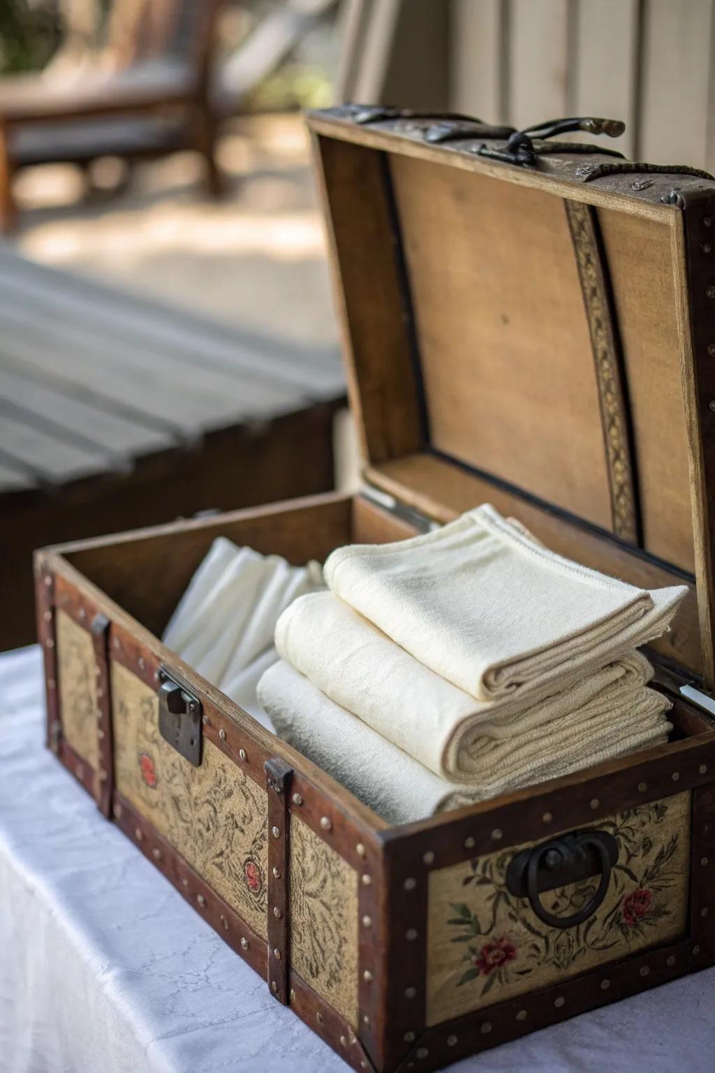 A classic chest provides nostalgic charm and ample napkin storage.