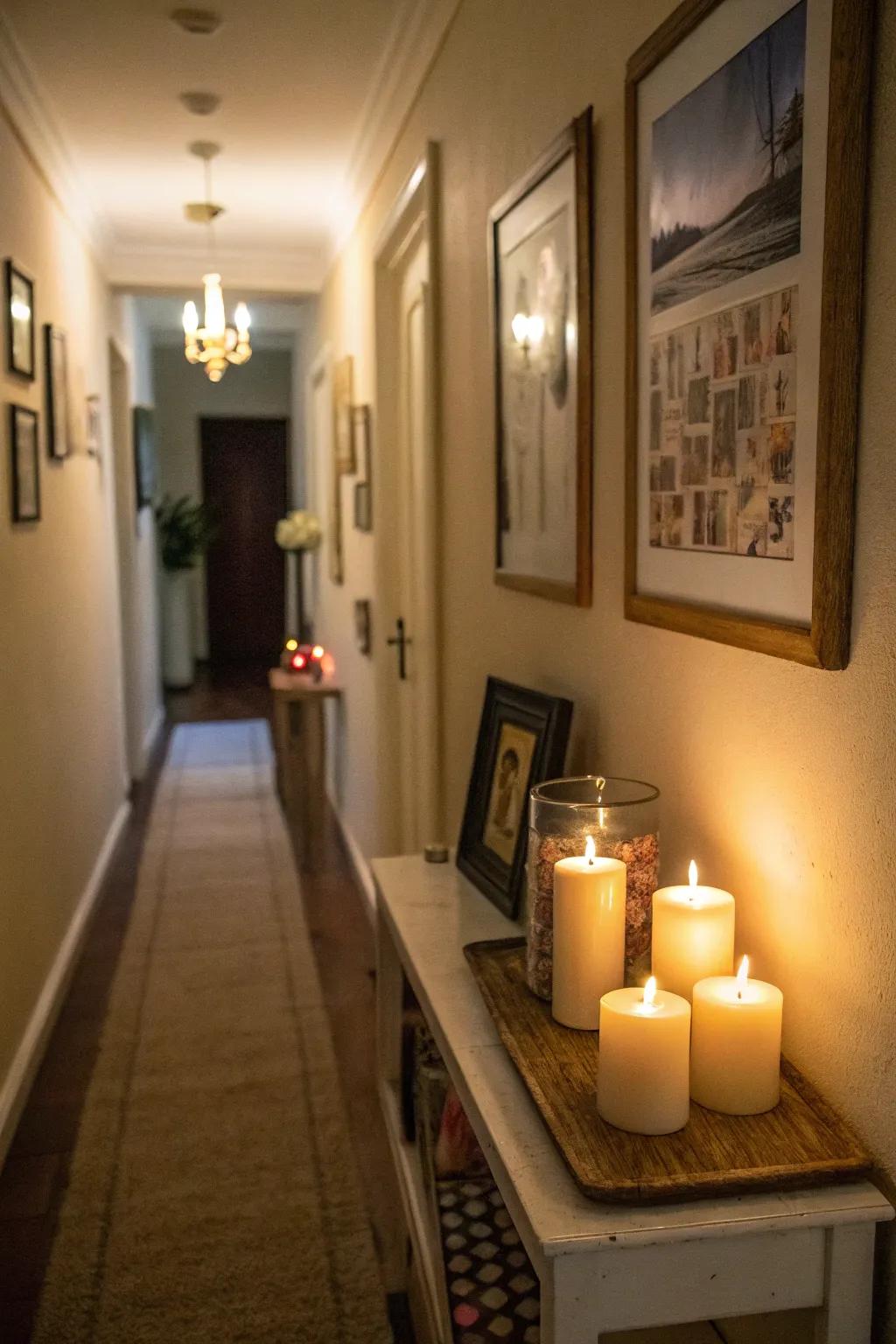 Candles include warmth and a cozy radiance to constricted hallways.