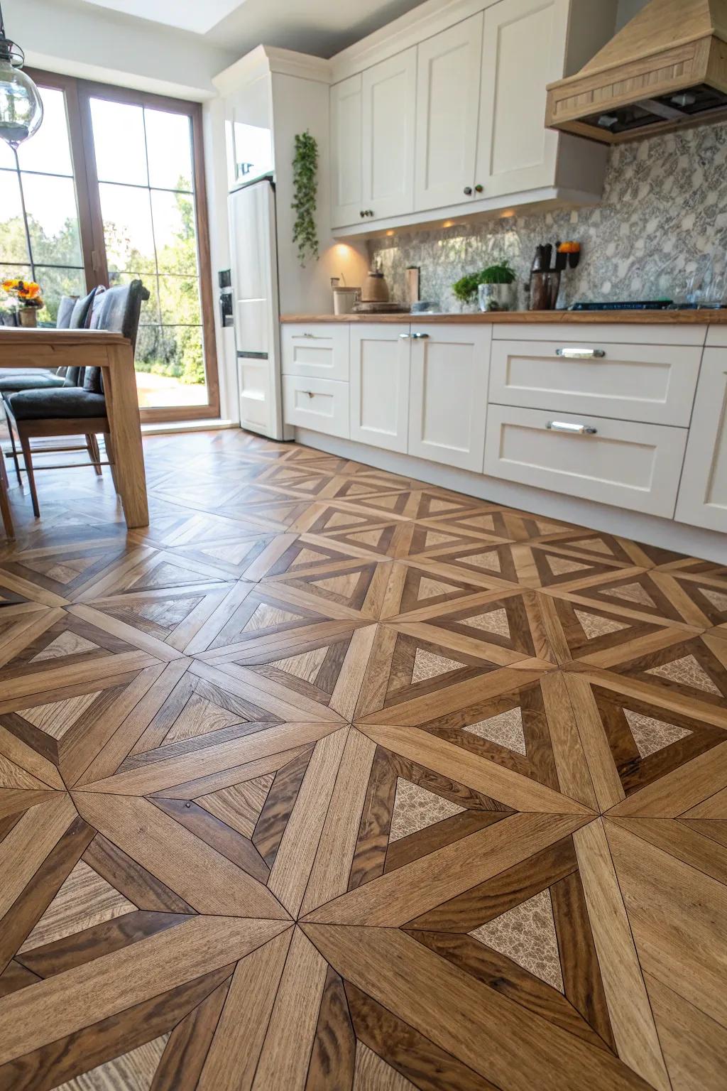 Geometric timber designs add contemporary flair to traditional materials.