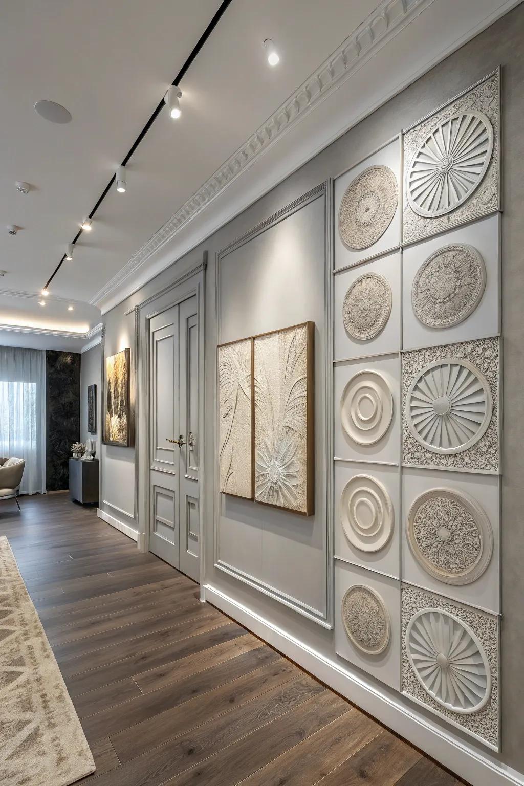 Sculptural artistry injects a unique dimension to walls.