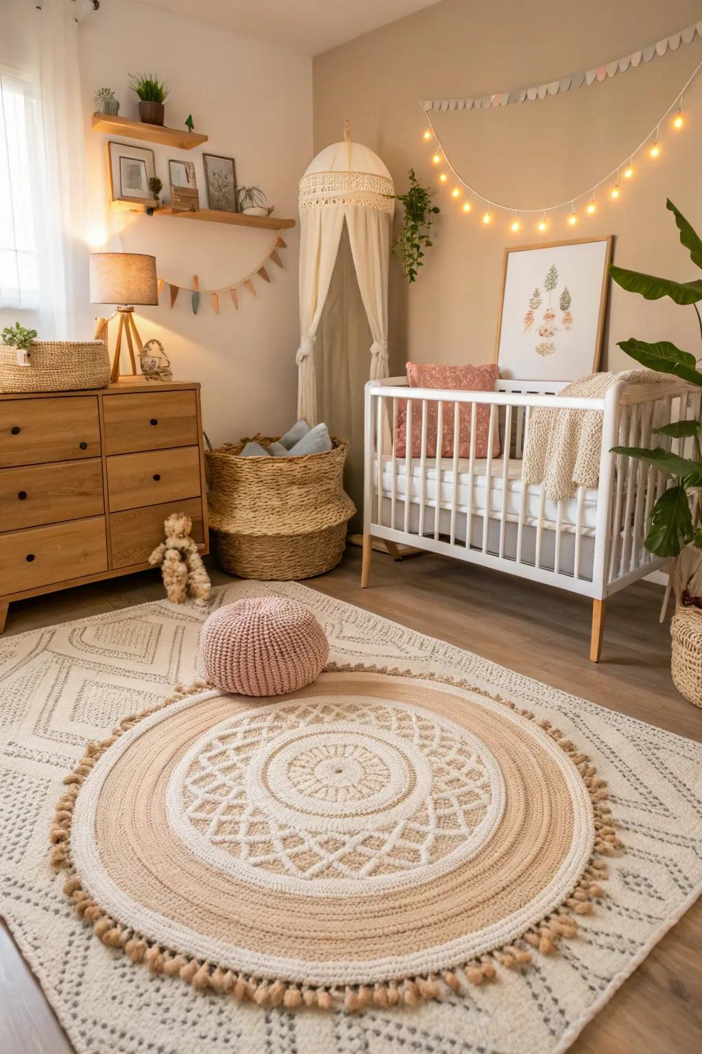 Textural elements enhance the cozy, inviting feel of the nursery.