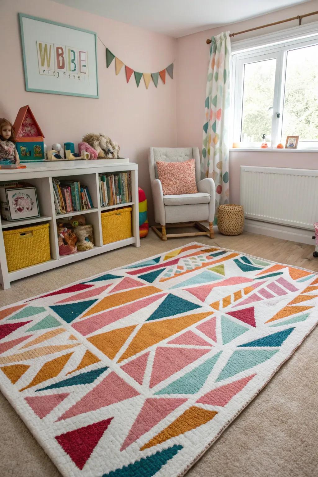 Geometric patterns forge a modern and dynamic nursery.