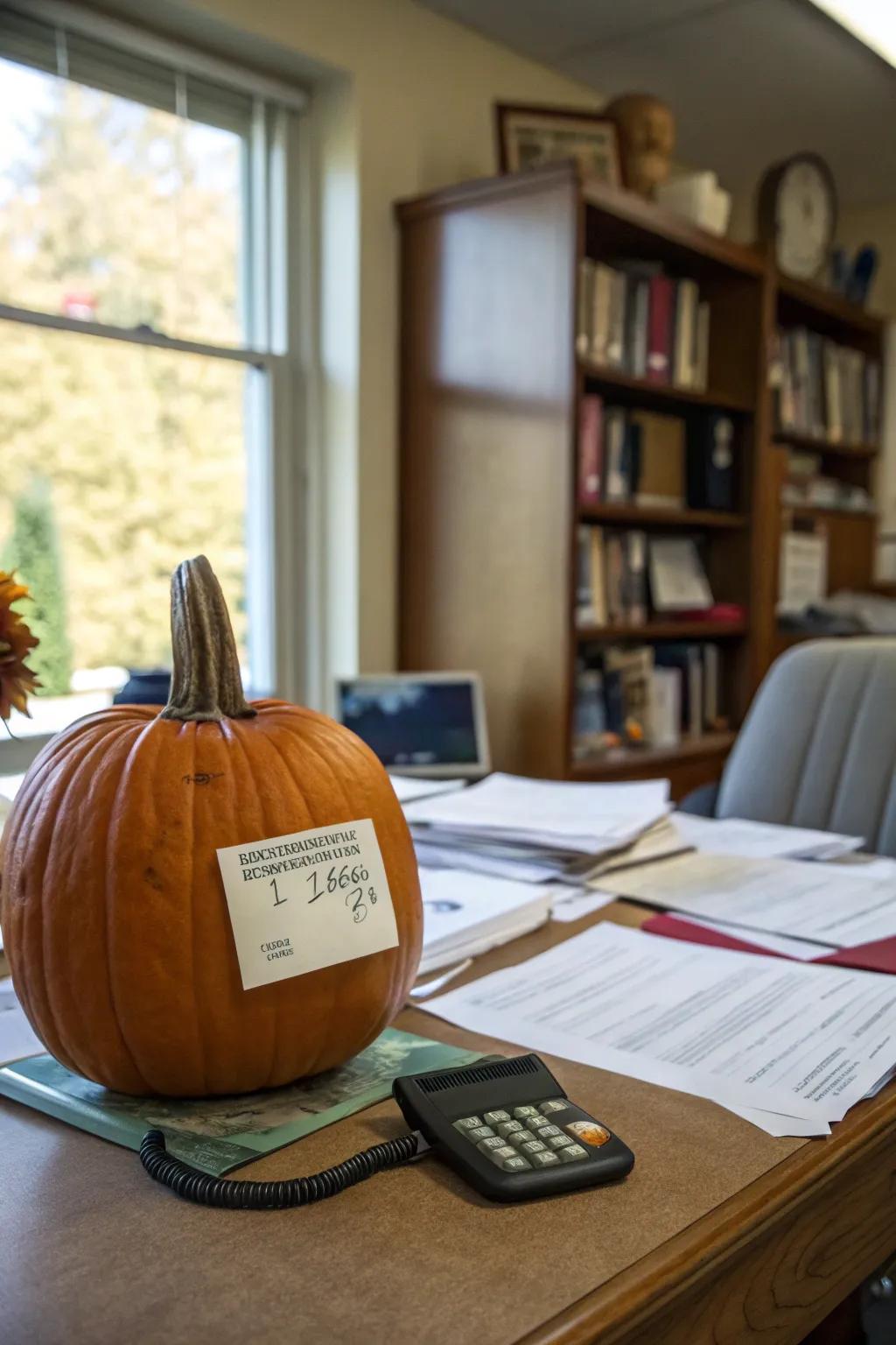 A prescription label adds a smart twist to this pumpkin.