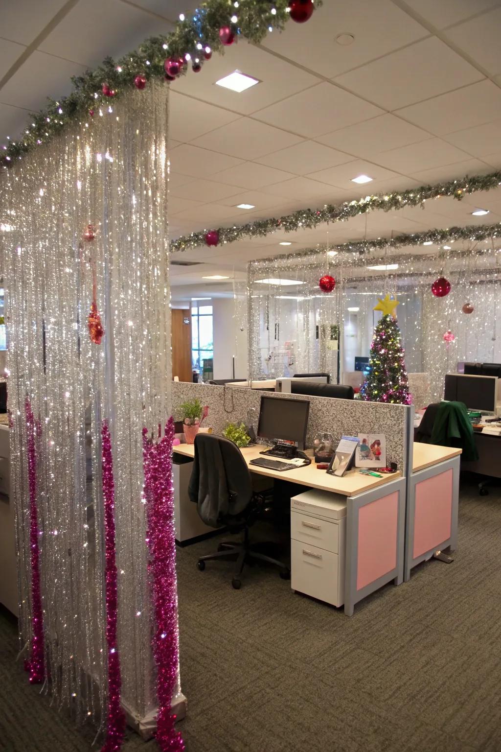 Tinsel and glimmer elevate the holiday décor.