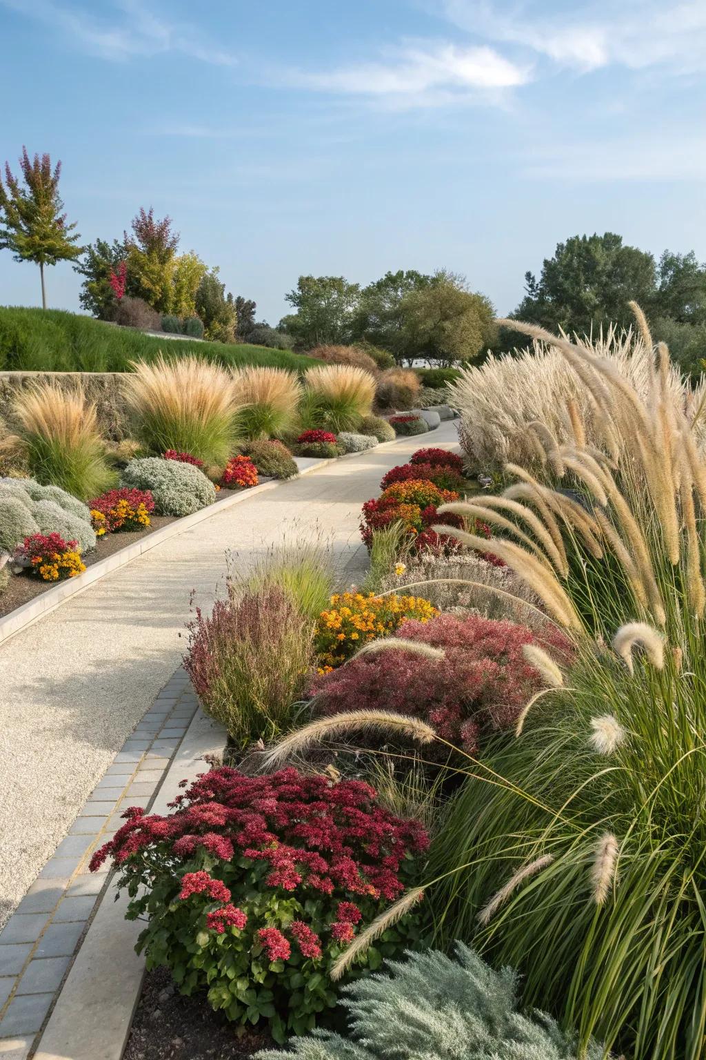 Hue echoes in landscape design using decorative turfs.