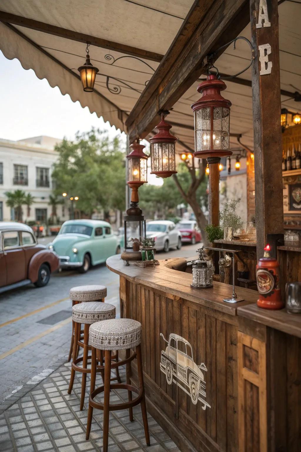 Vintage touches adding a narrative to the bar.