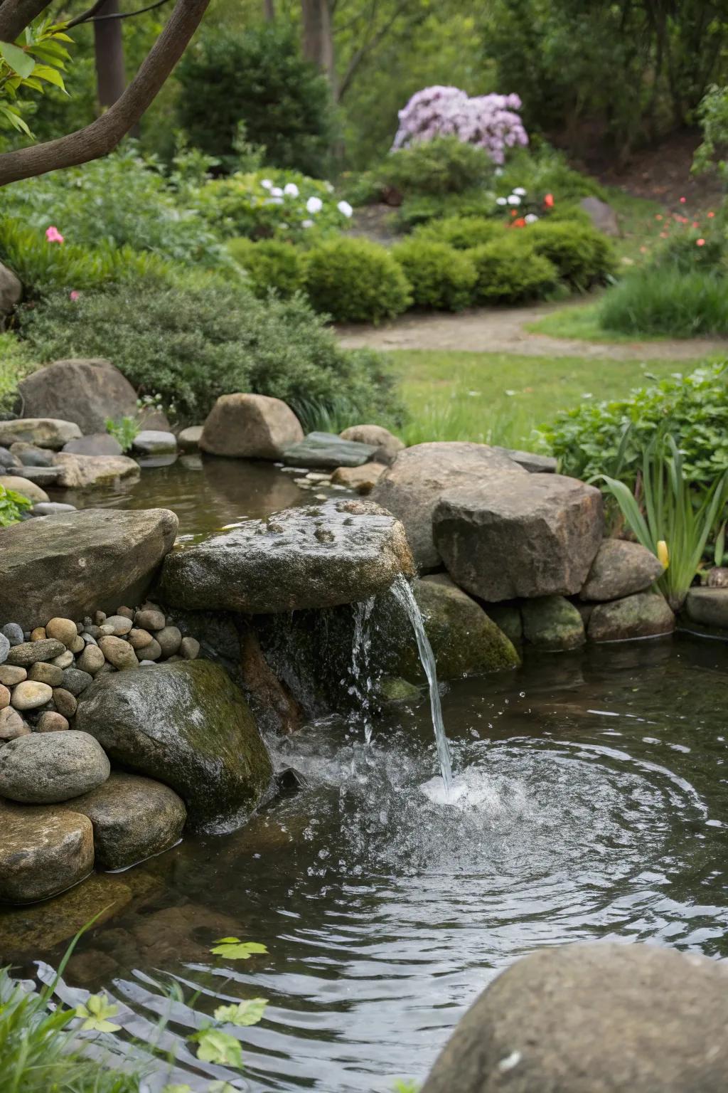 Bubbling rock fountains grant a subtle and natural aquatic sound.