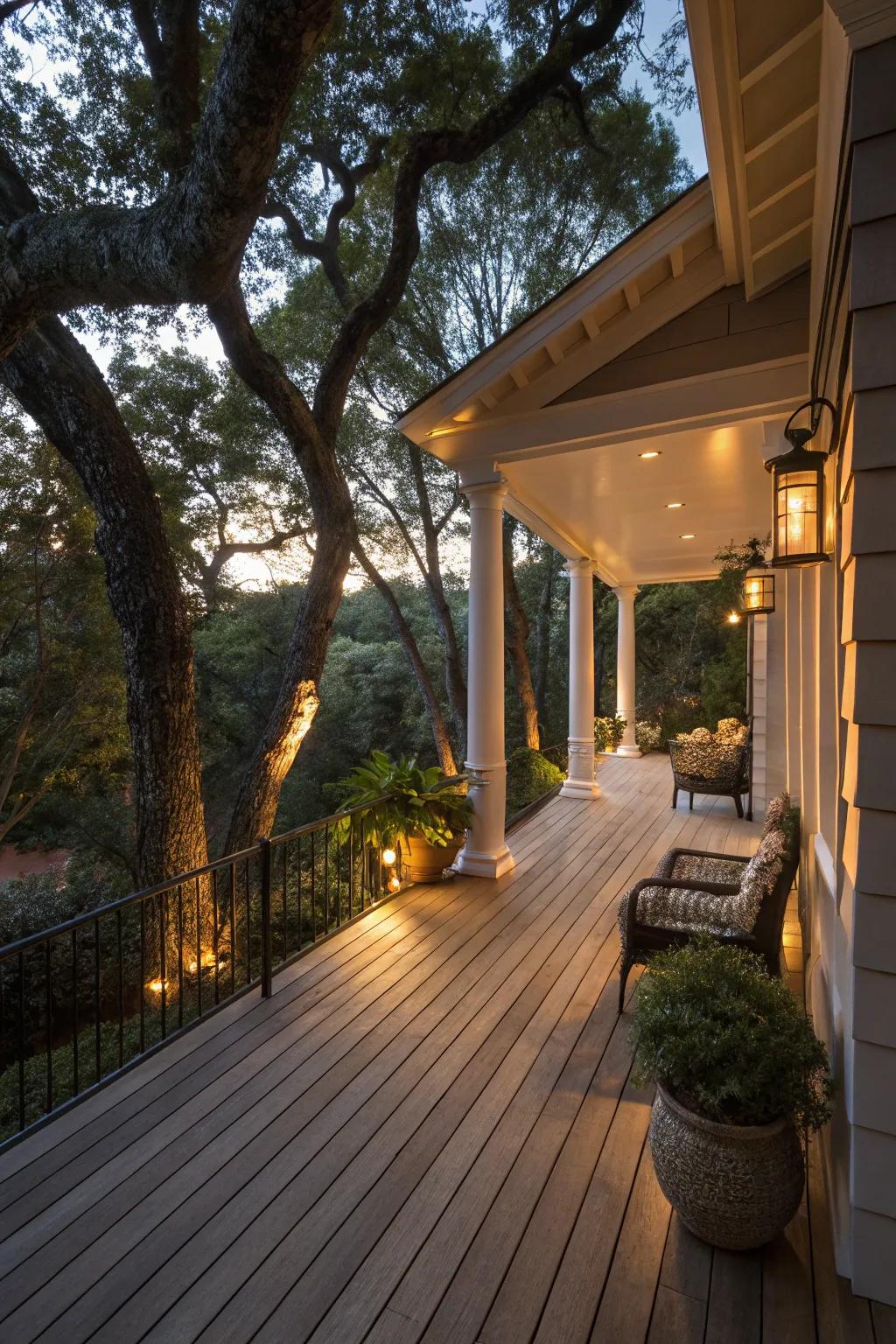 Tree lighting adds natural beauty to your porch.