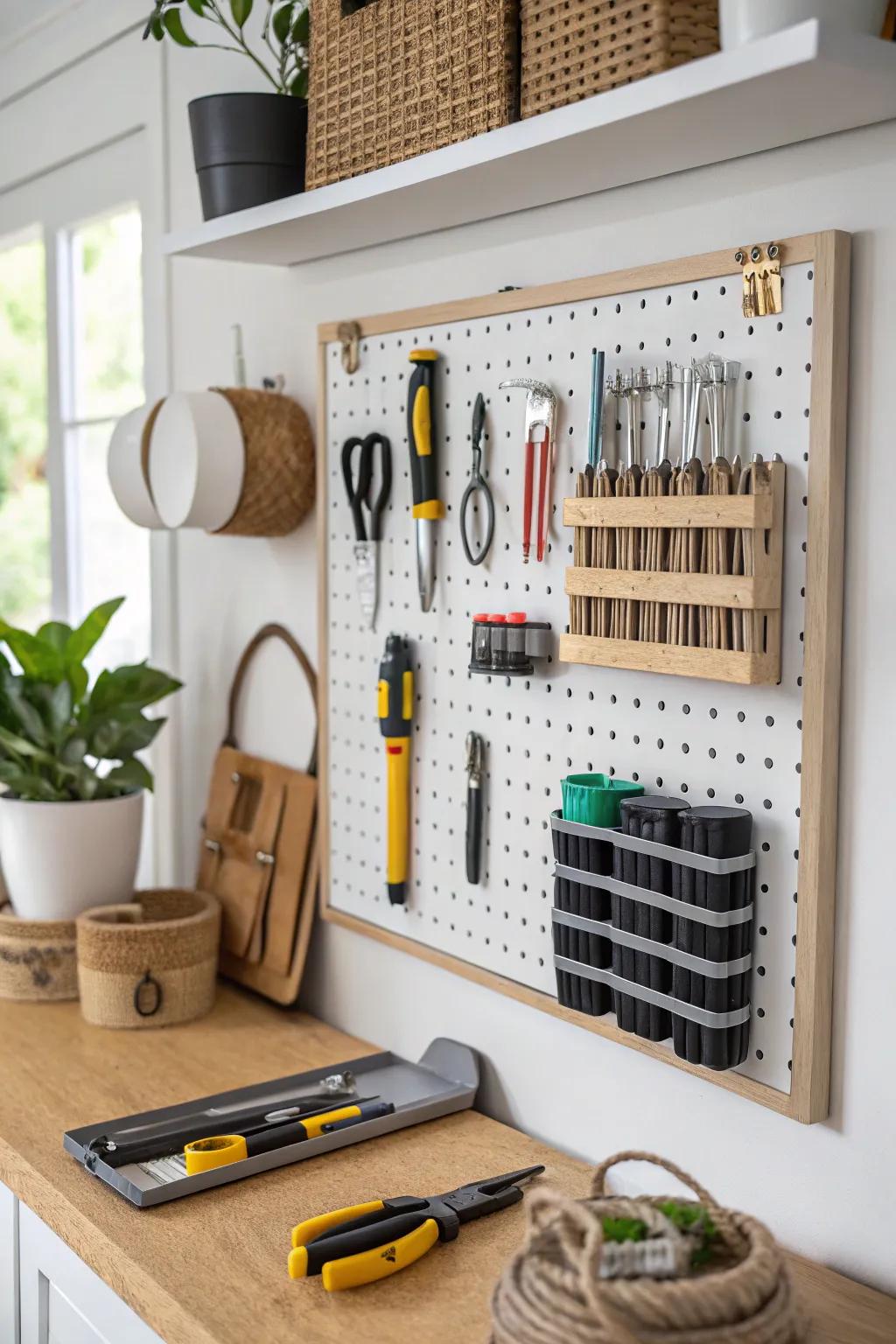 Magnetic strips ensure tools are organized and easy to get to.