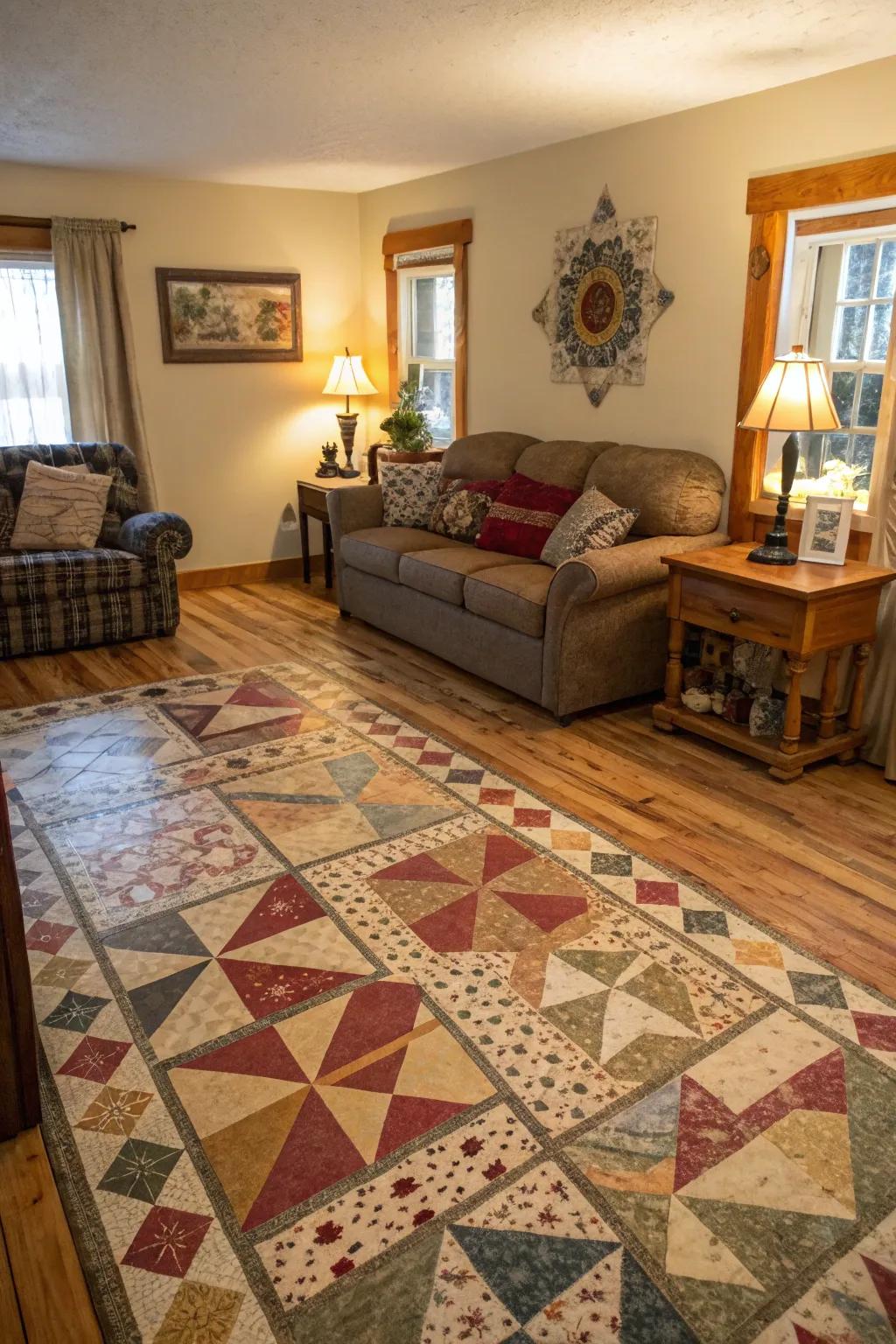Quilted patterns proffer ardor and eclectic enchantment.
