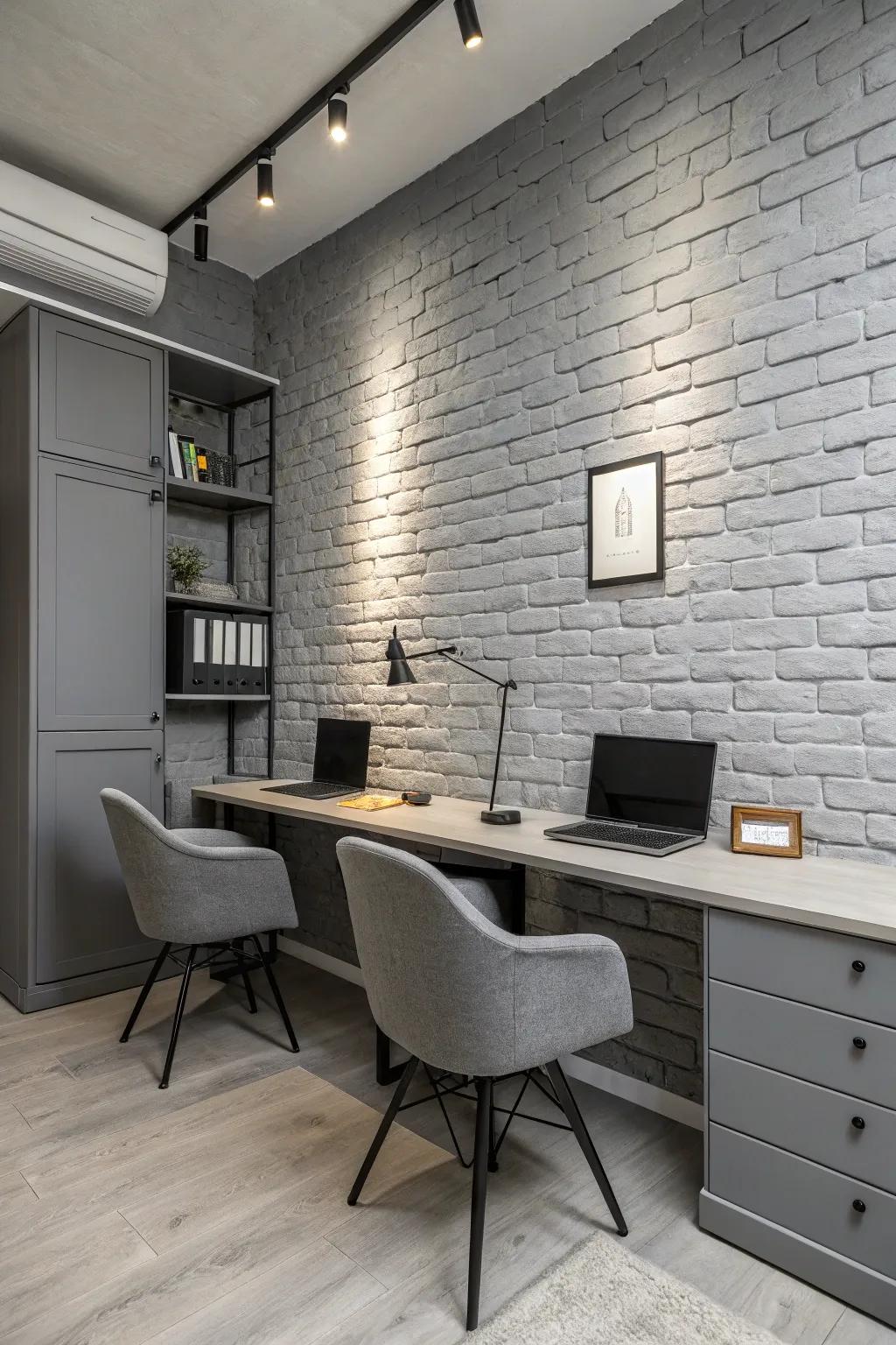 A cohesive office space featuring a single shade color scheme.