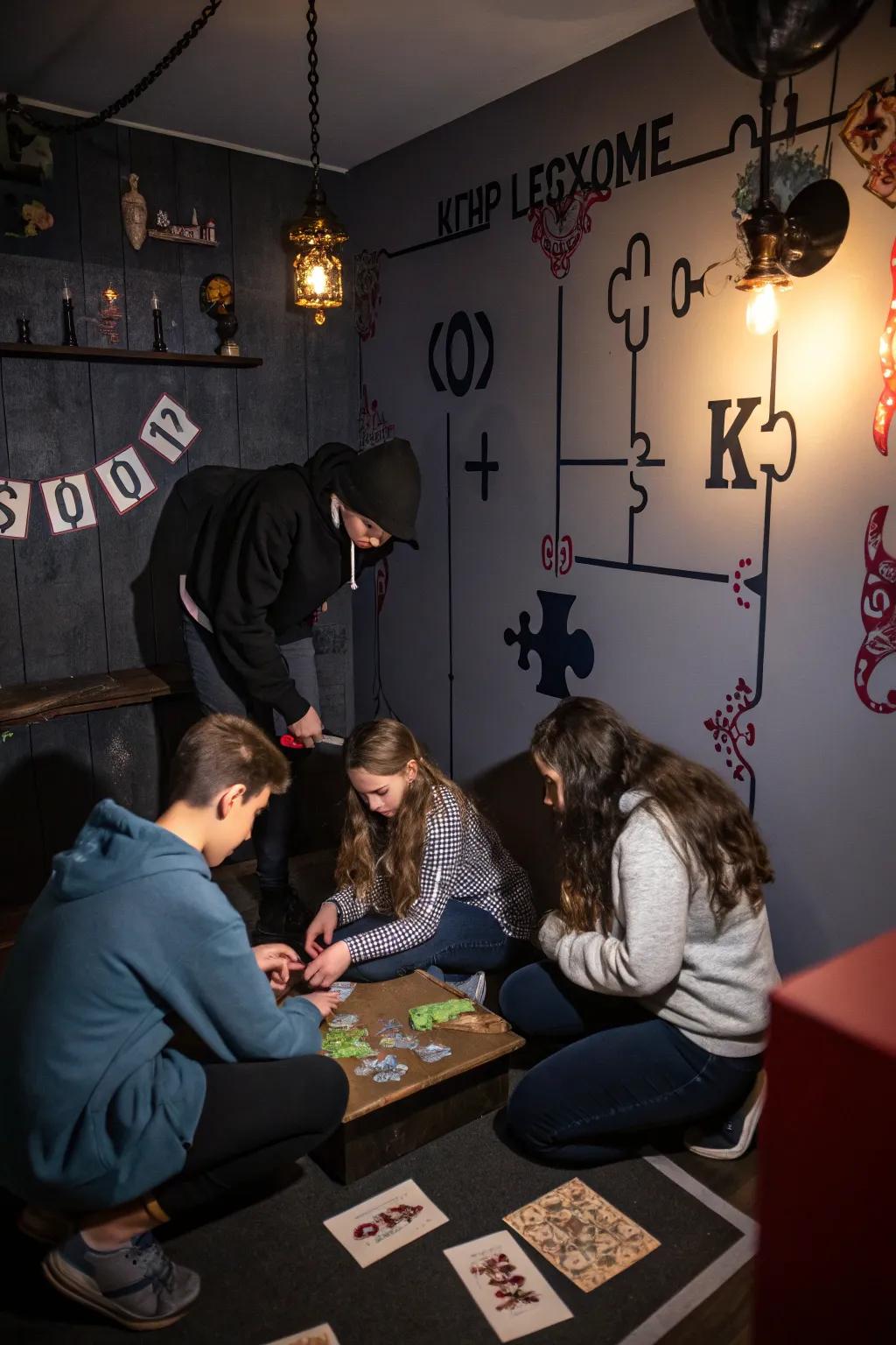 Teens engaging in a thrilling craft-your-own escape chamber challenge.