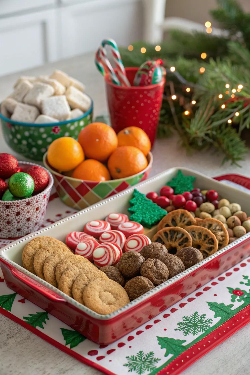 A festive gathering tray that spreads cheer through seasonal delights.