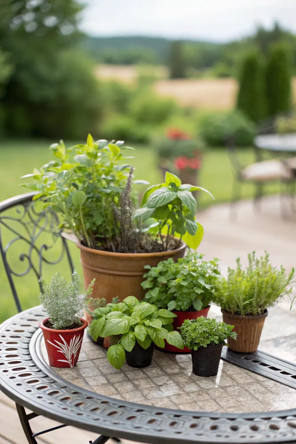 Herb garden tabletop feature.