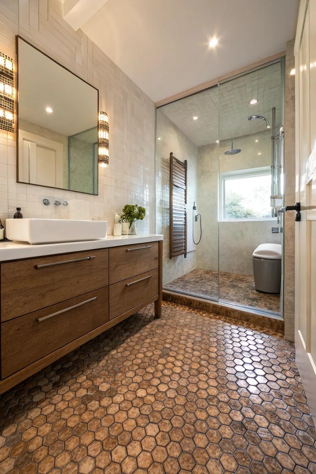 Eco-conscious layout employing repurposed penny rounds.