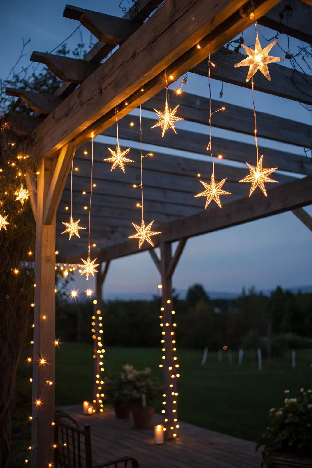 Convey the stars to your pergola with sparkling burst lights.