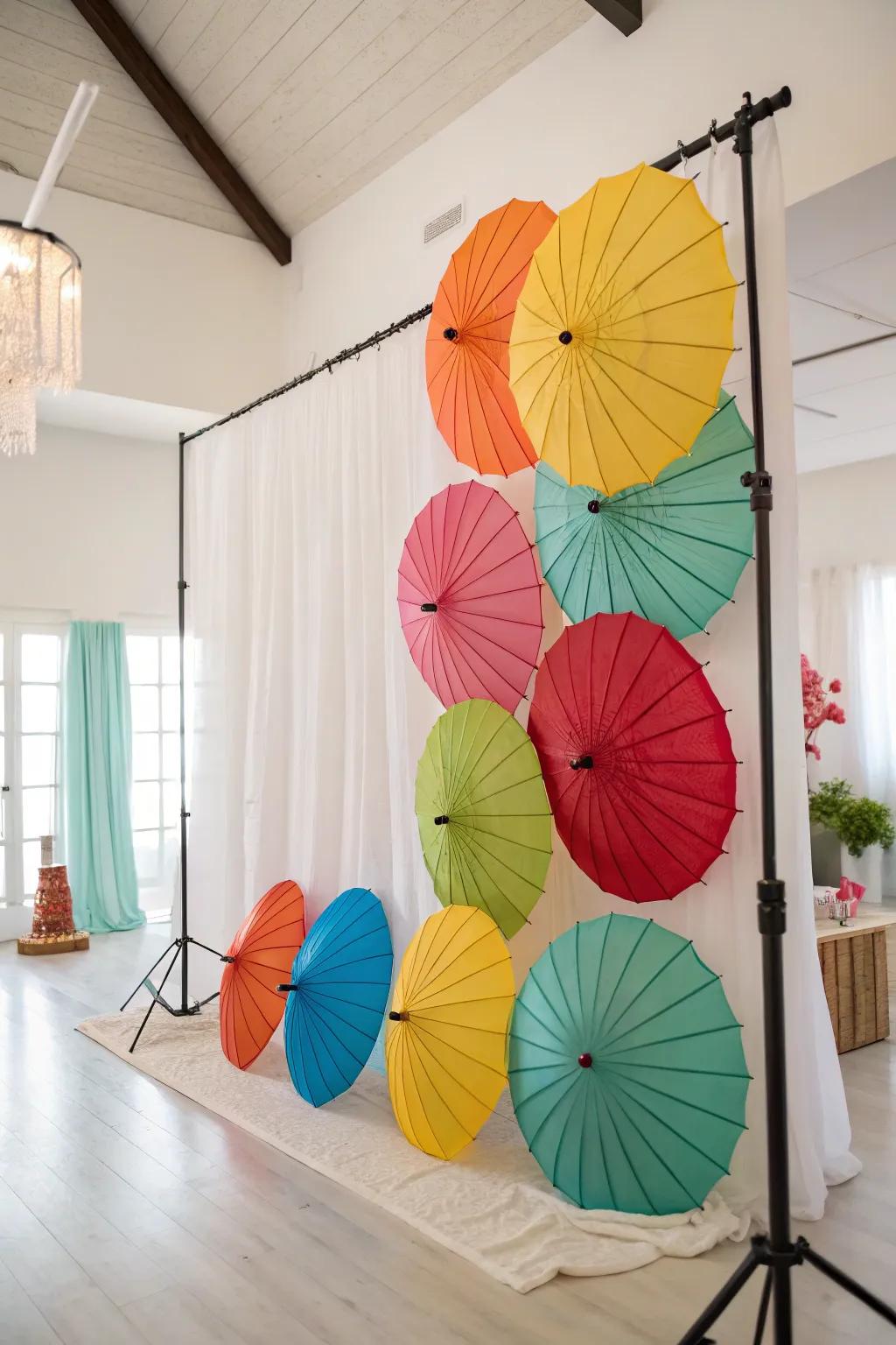 A sunshade backdrop births a whimsical and artistic ambiance.