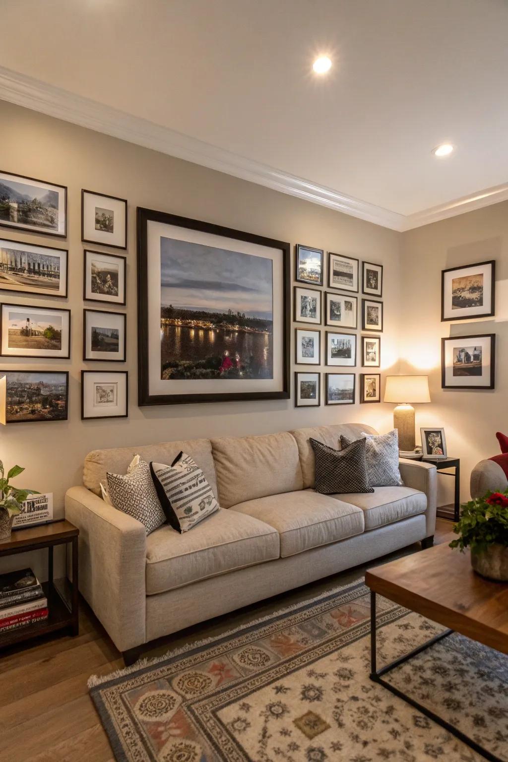 A centerpiece encompassed through smaller frames for drama.