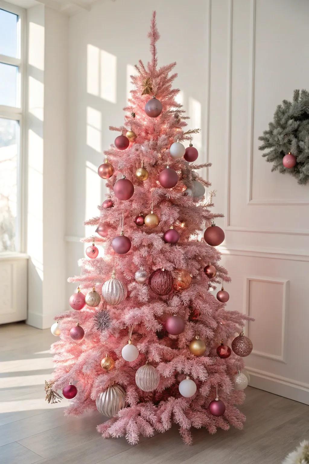 Strata textures introduce dimension and intrigue to this rosy tree.