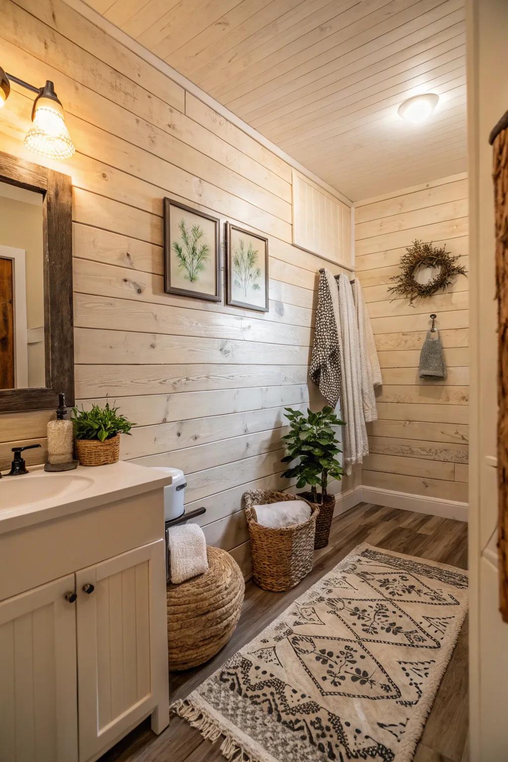 Textured walls contribute depth and coziness to bathroom designs.