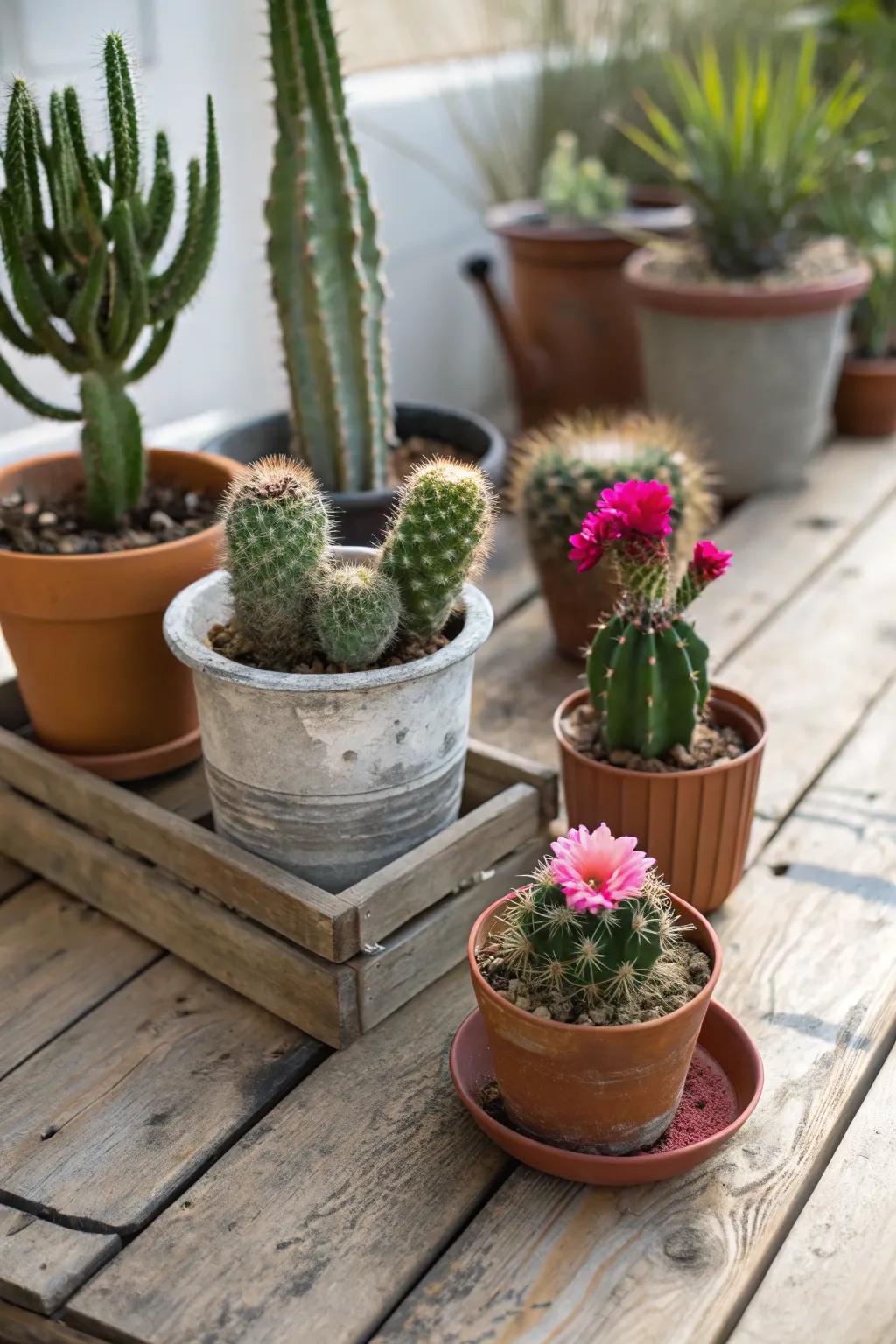 A diverse cactus grouping ideal for introducing a touch of the desert to Mom's décor.
