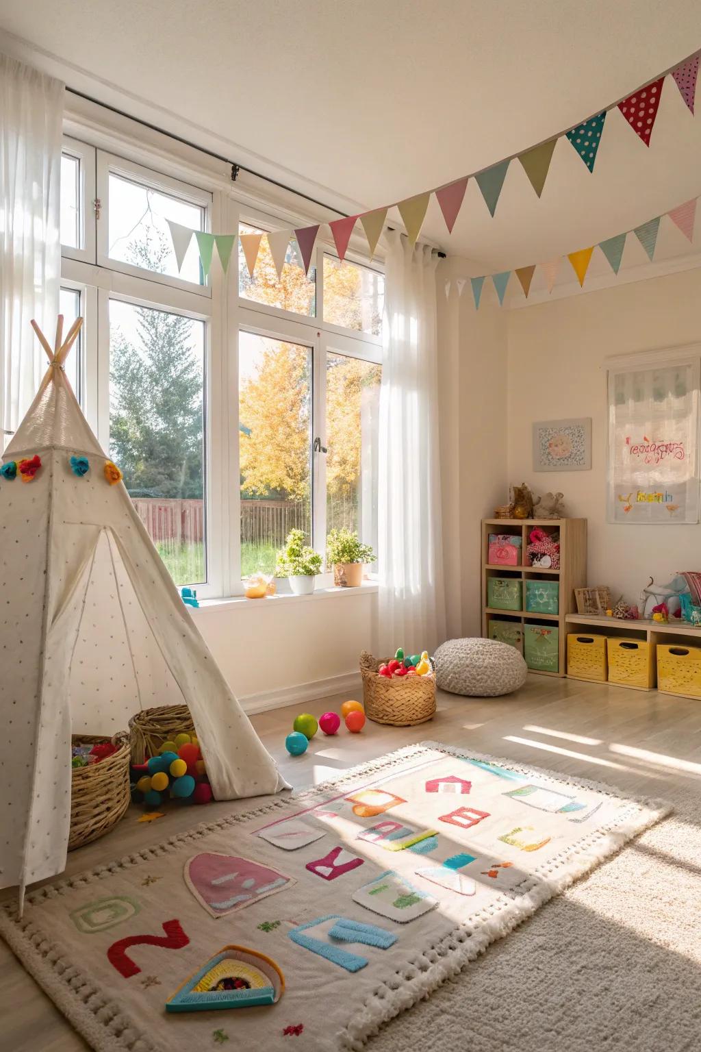 Natural light creates a bright and inviting playroom.