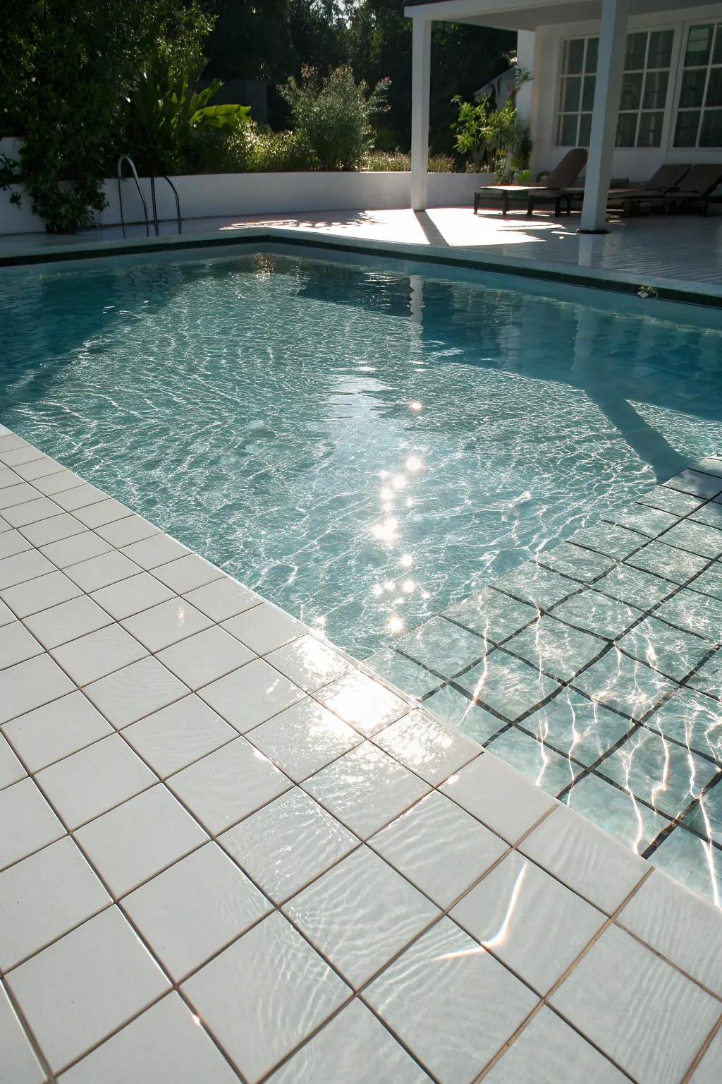 Bright ivory mosaics enhance brightness and clarity in your pool.