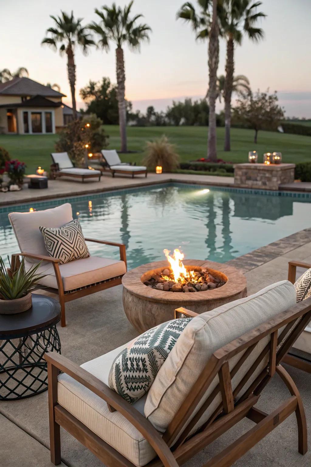 A fire pit adds warmth and a focal point to your pool area.