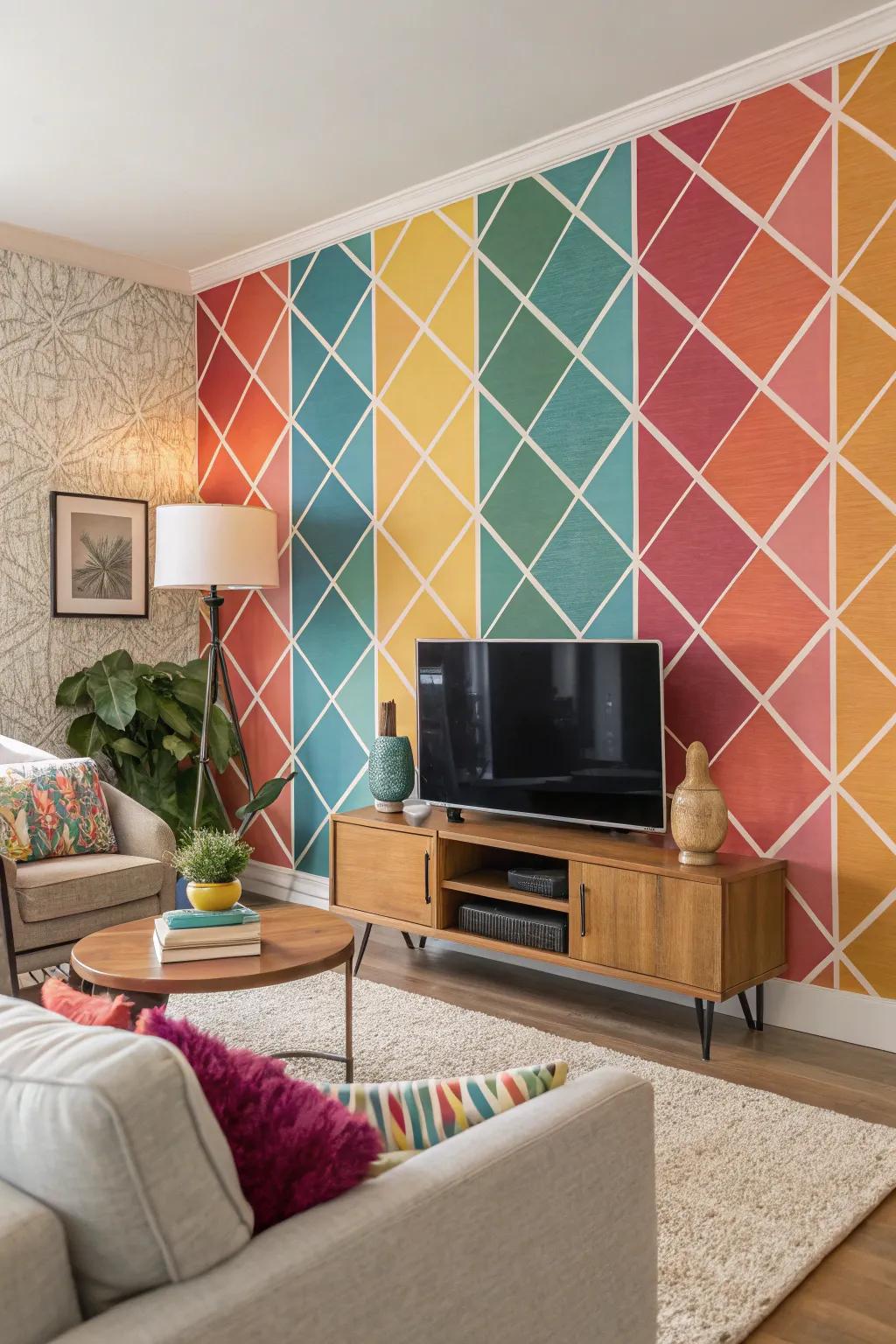 Hue slabs craft a striking and energetic ambiance.