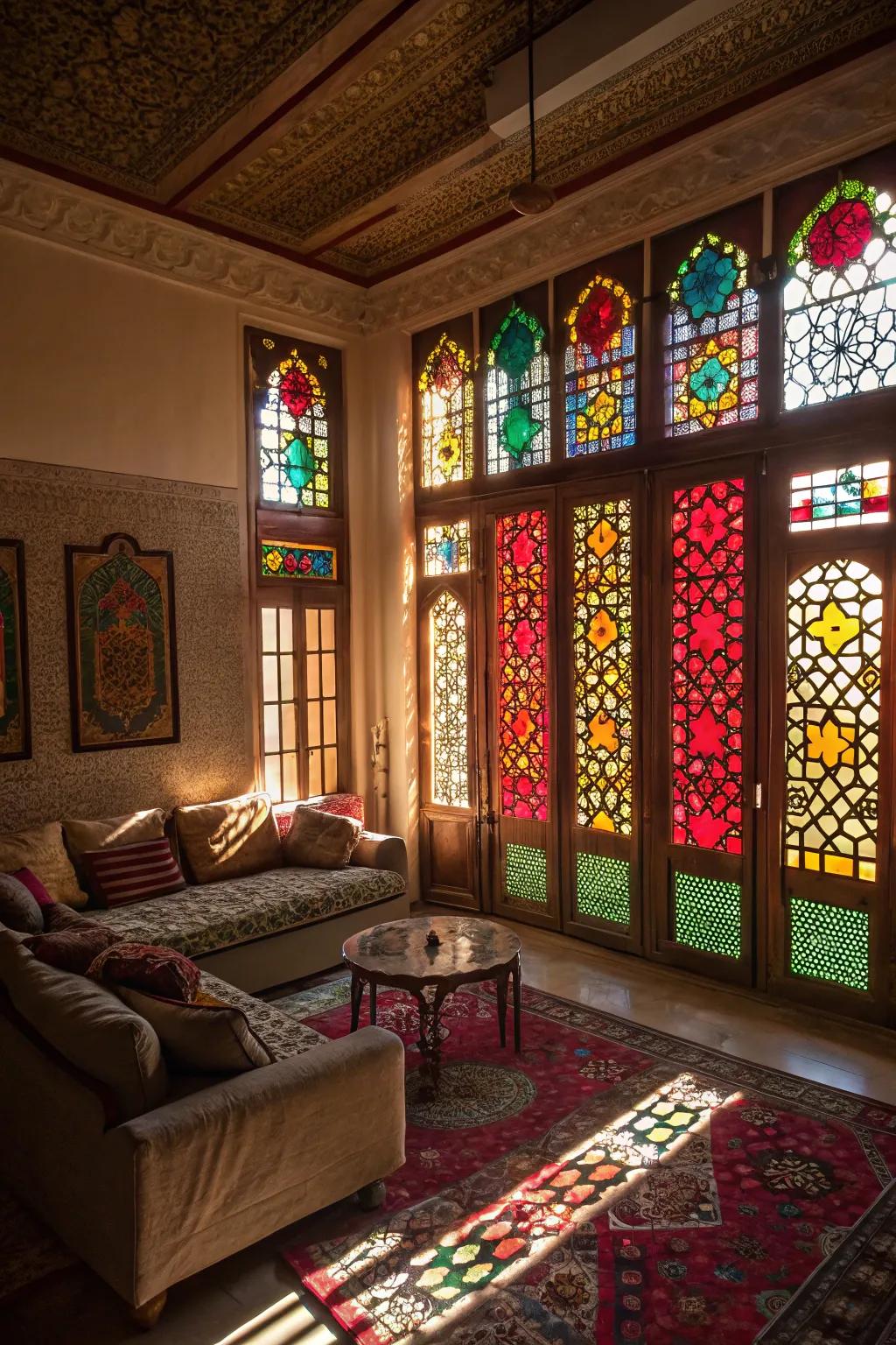 Hued glass boards propose artistic beauty and privacy for your windows.