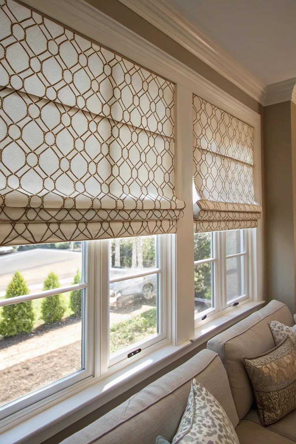 Bespoke cloth screens bestow a tailored touch to window privacy.