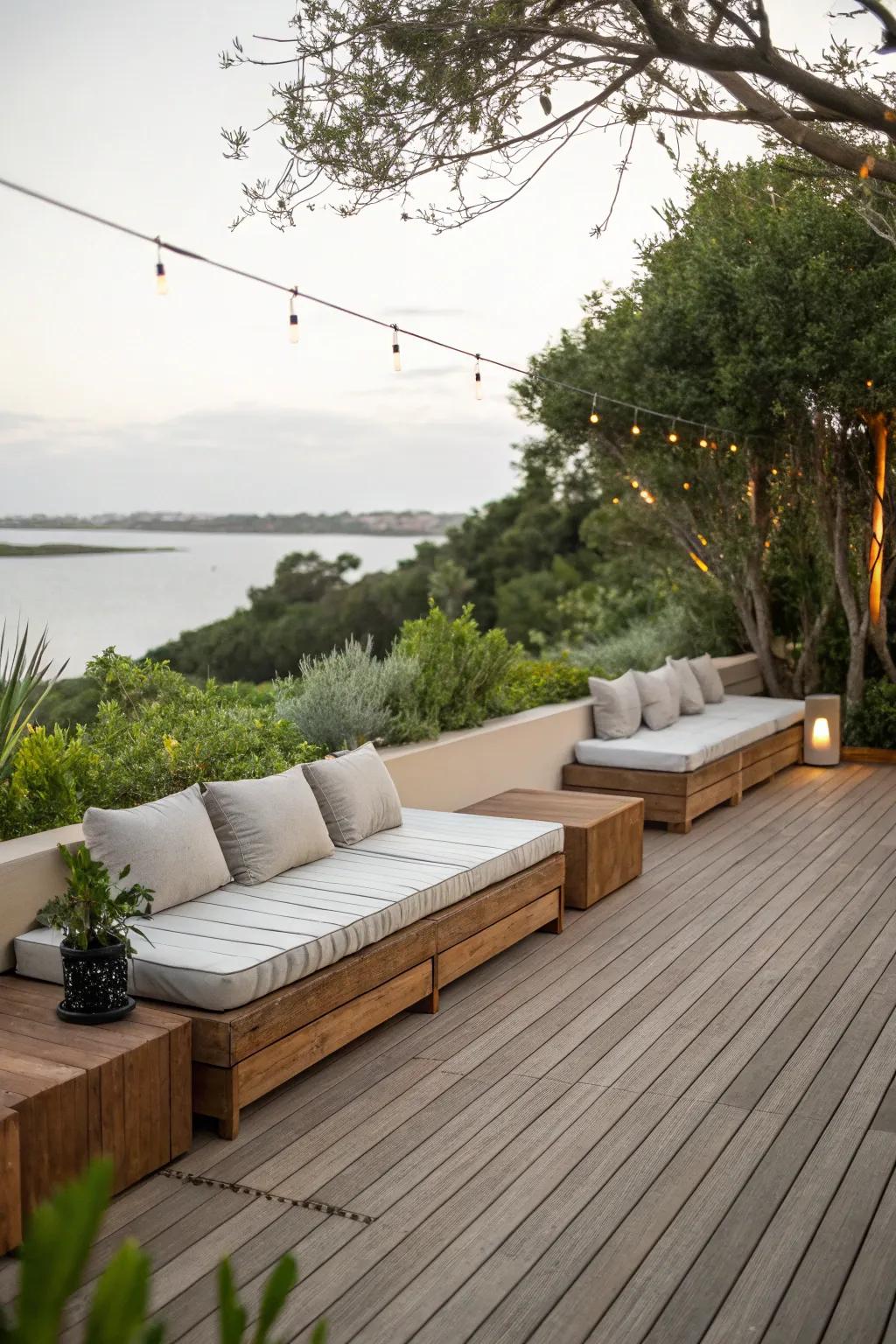 Maximize space with unified deck seating.