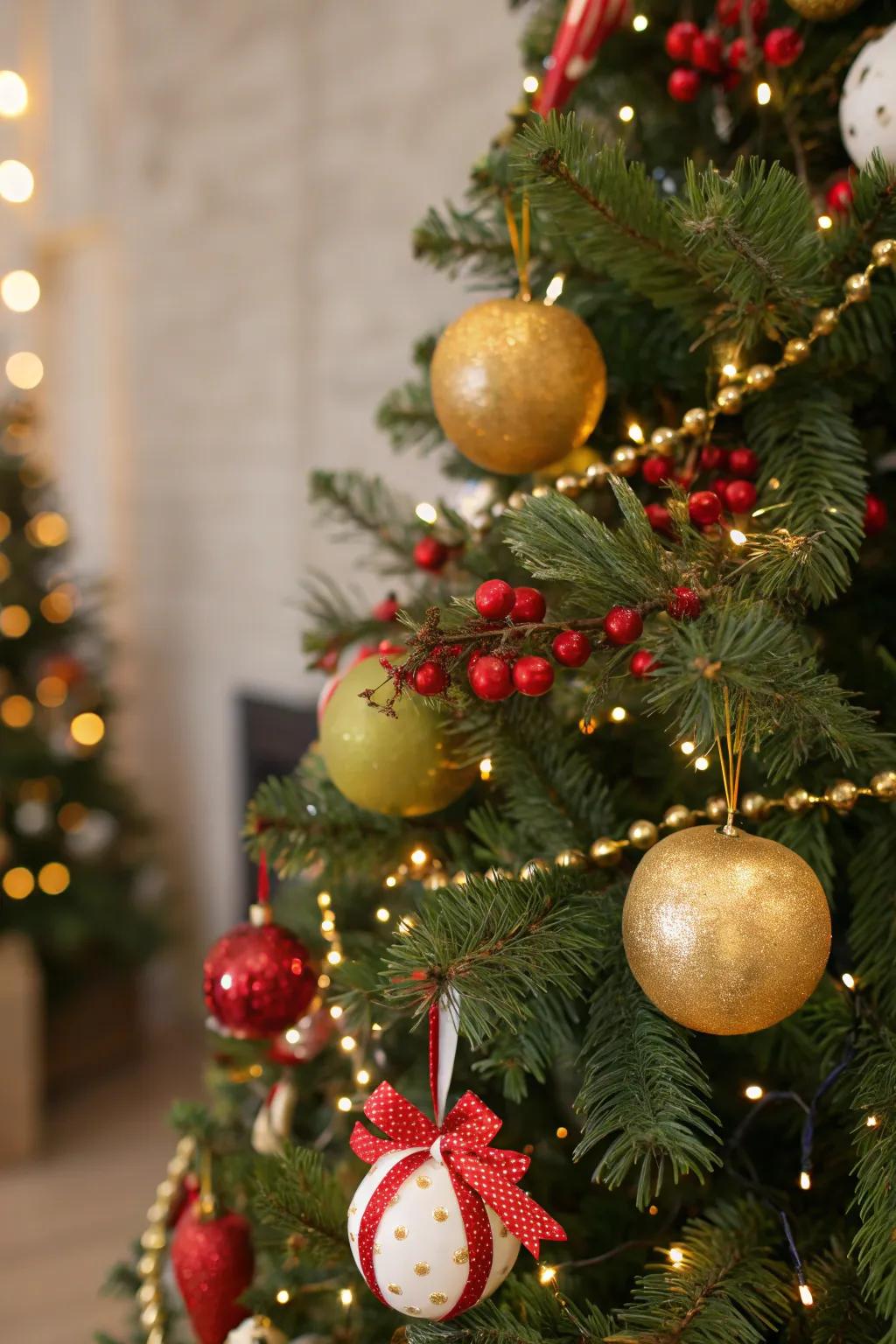 Gilded-painted crop ornaments introducing an unparalleled twist to the tree.