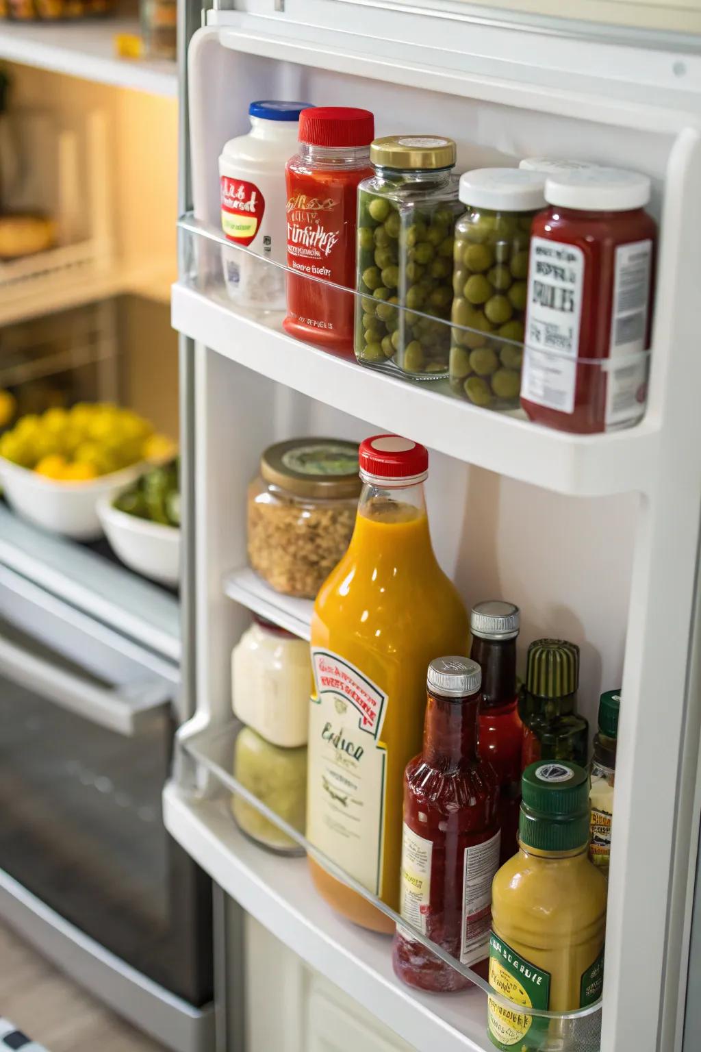 Door storage is ideal for condiments and longer-lasting items.