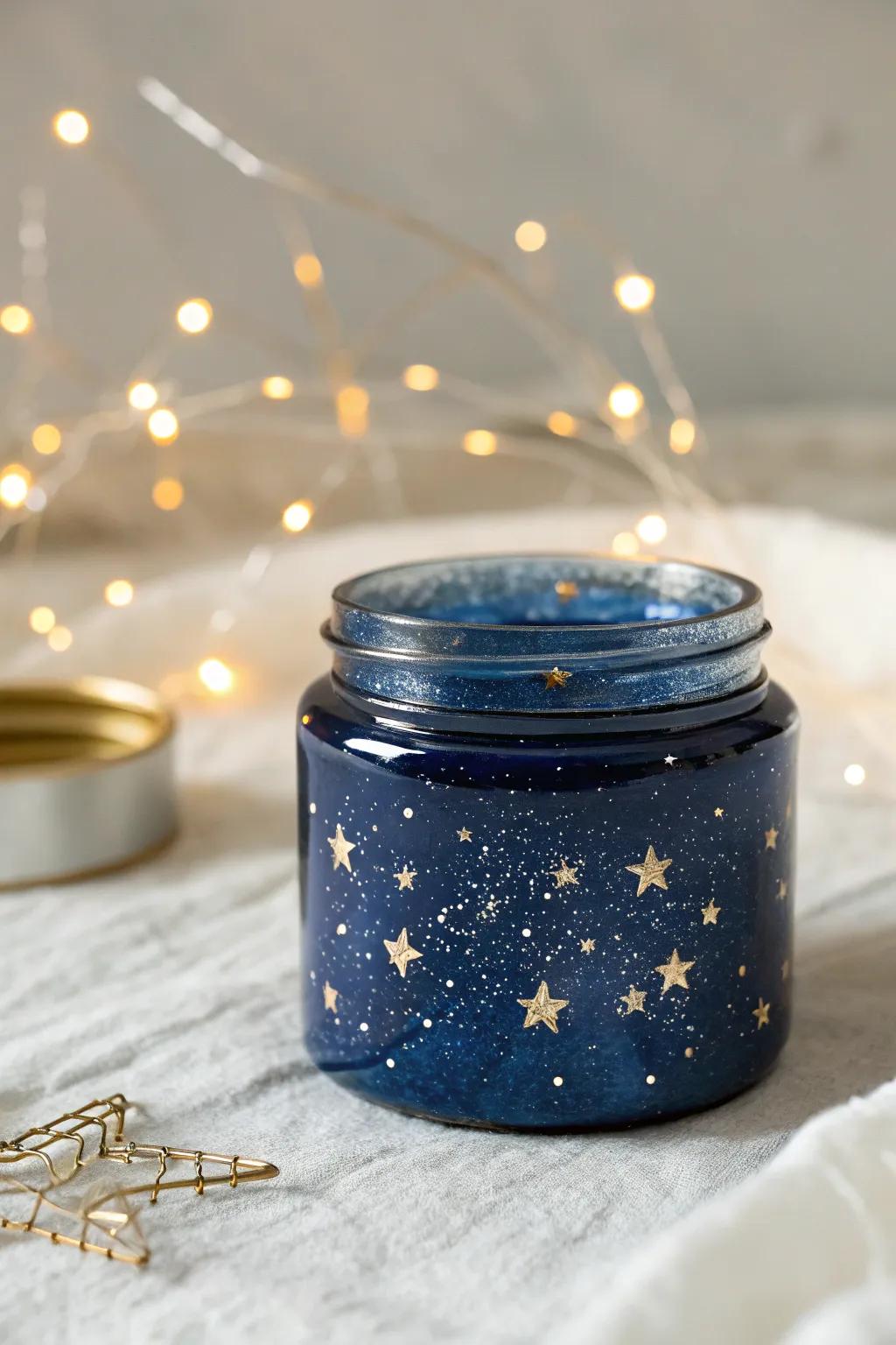 Transport the enchantment of a starlit night indoors with this captivating resin jar.