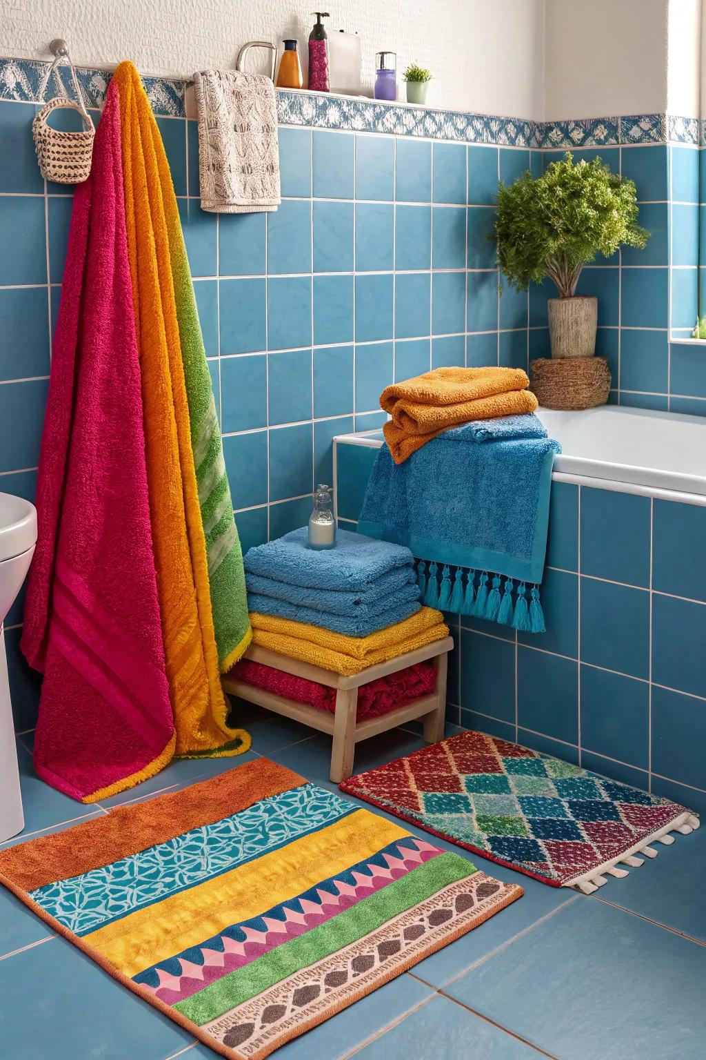 Surprising hues imbuing the bathroom with individuality.