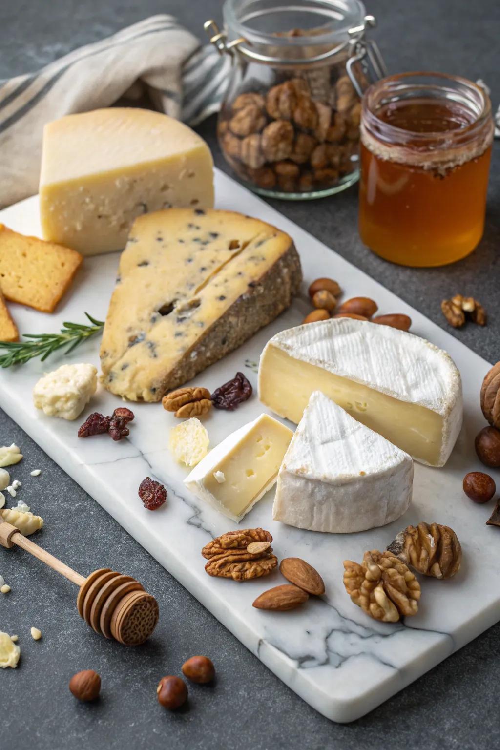 A handcrafted cheese tray brings sophistication to your breakfast.