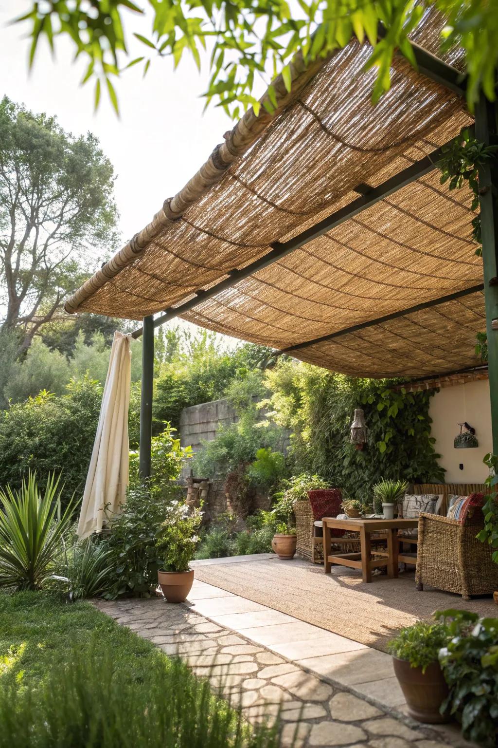 Woven reeds offer an unspoiled, countryside sight.