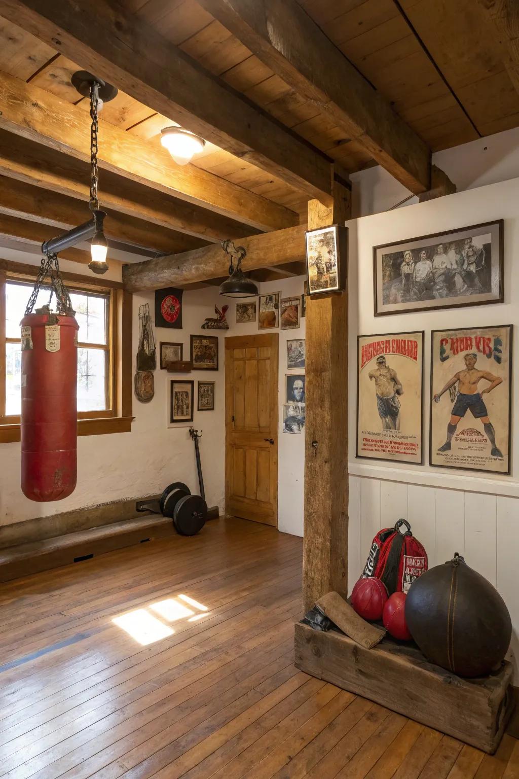 A rustic fitness zone promotes exercise and relaxation.