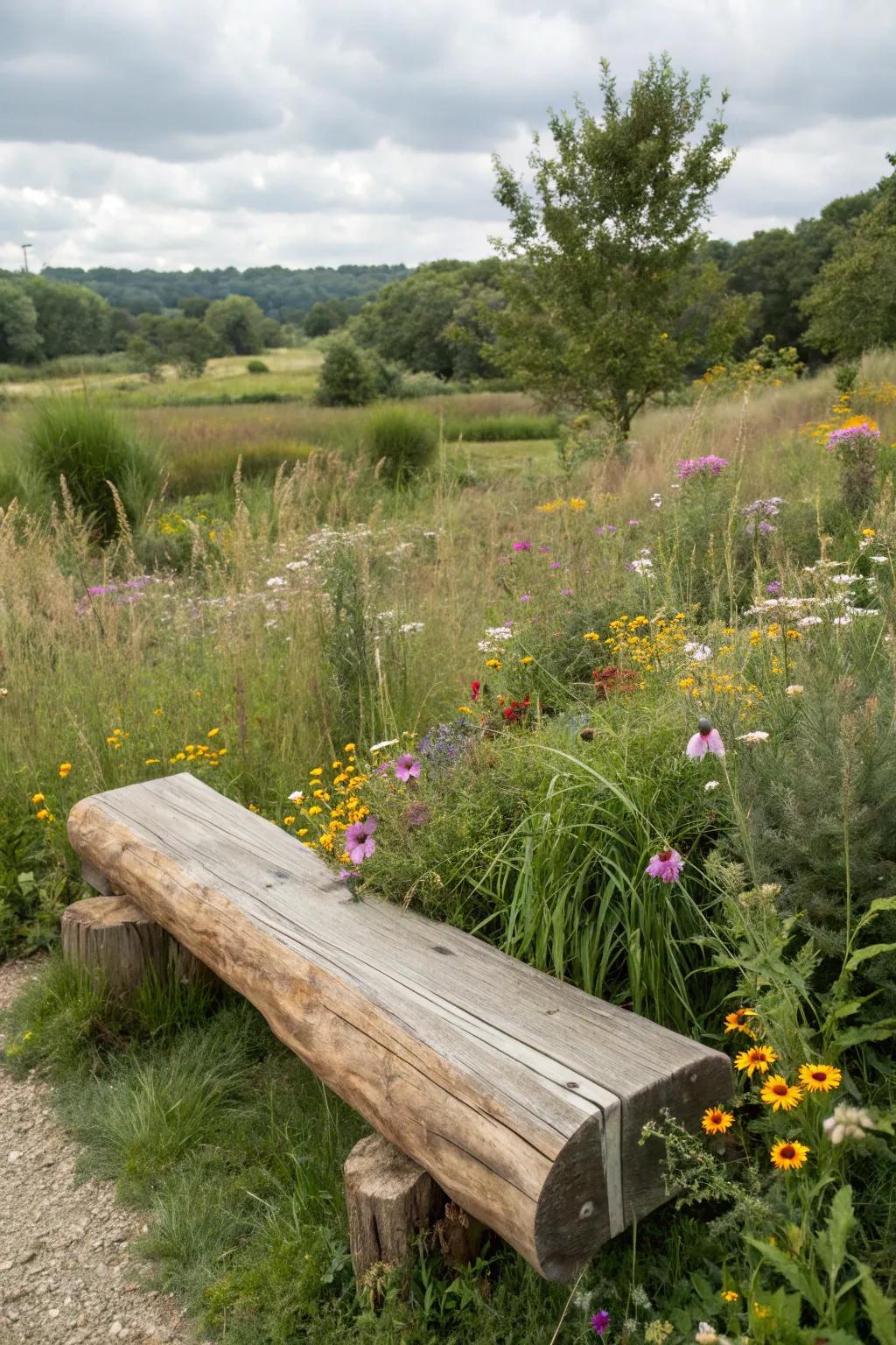 A simple garden bench made from a single sturdy log.